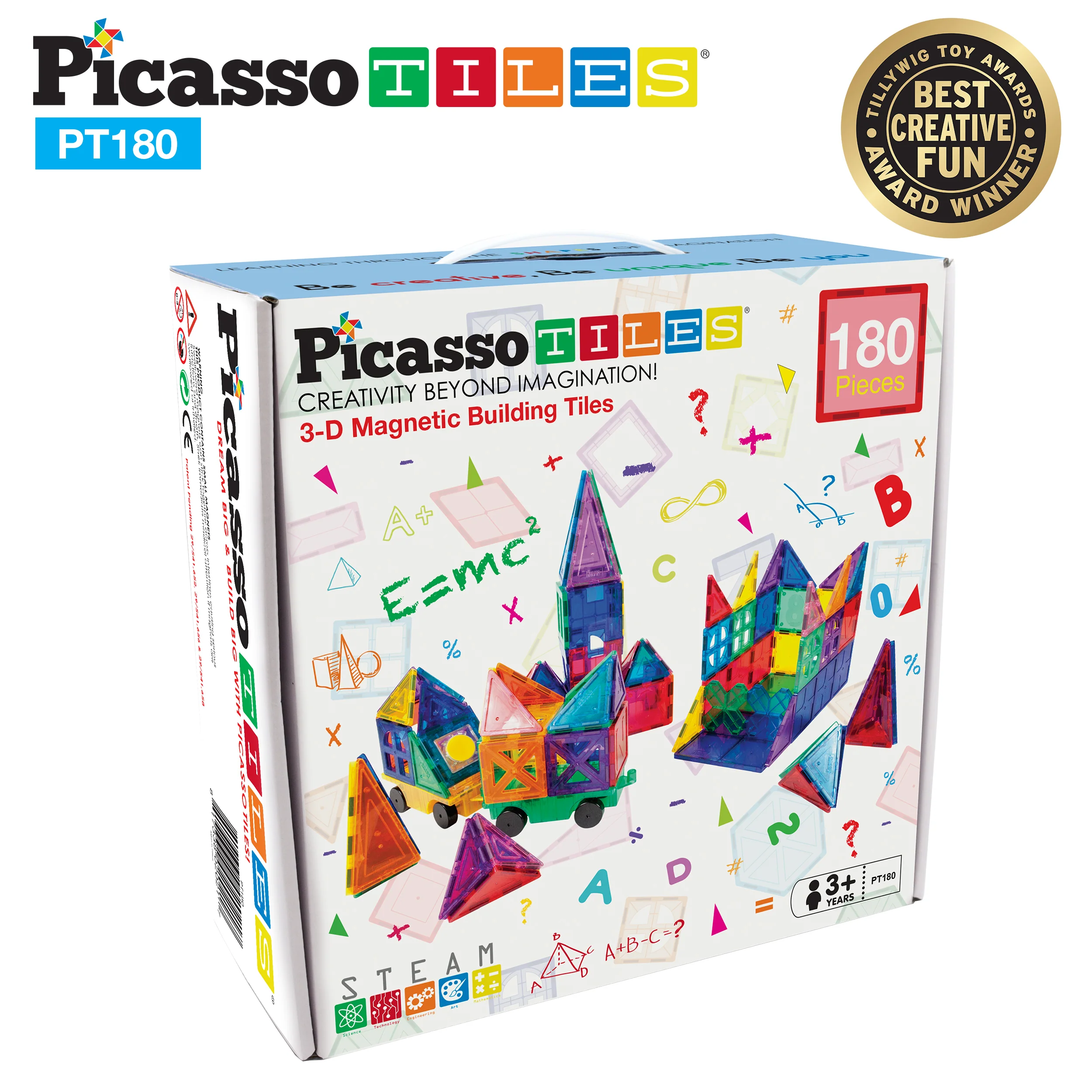 PicassoTiles 180pc Deluxe Magnetic Tile Building Set with Cars (180 Pieces) - Image 9
