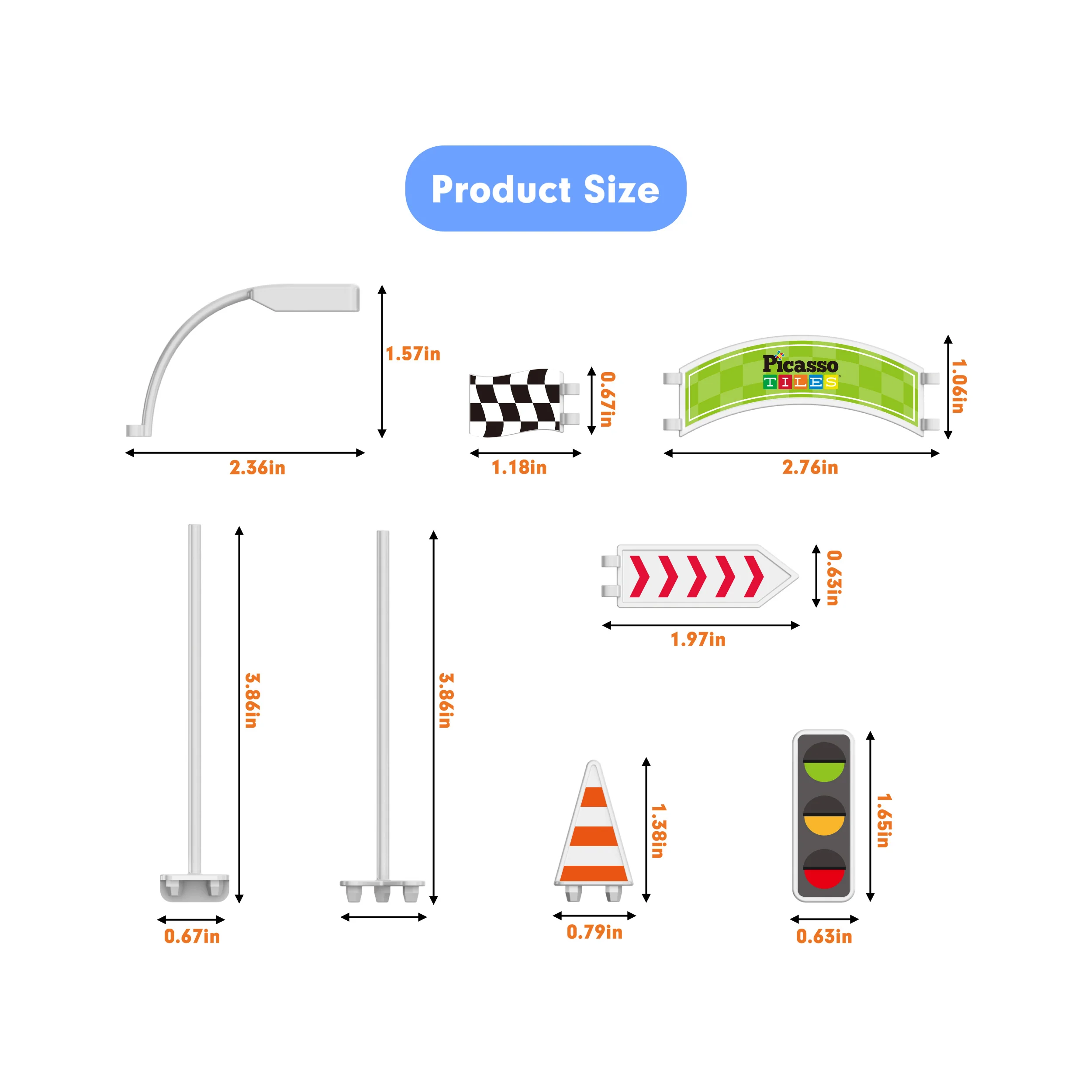 PicassoTiles Magnet Tile Race Track Traffic Sign Accessory 18pc Kit - Image 3