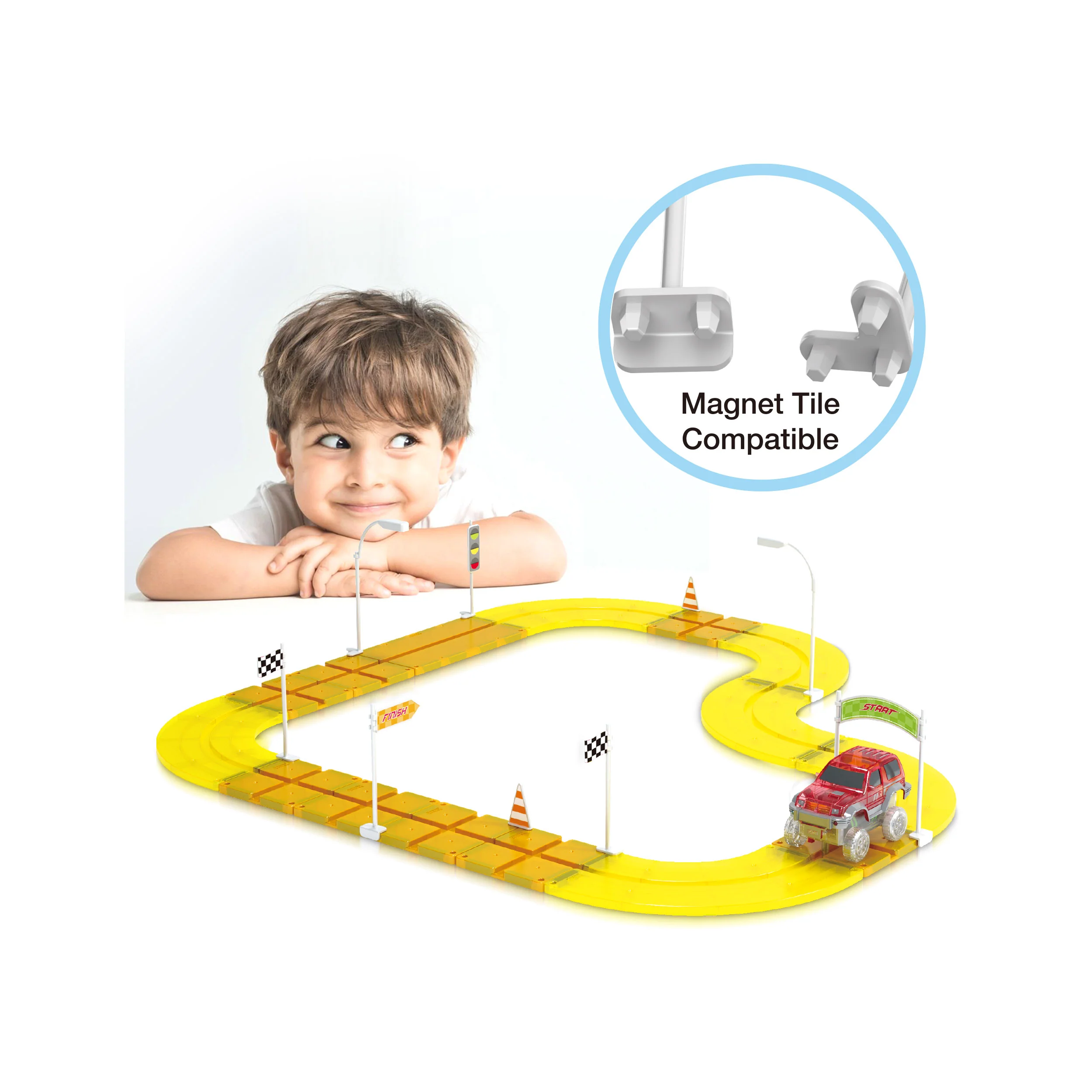 PicassoTiles Magnet Tile Race Track Traffic Sign Accessory 18pc Kit - Image 4