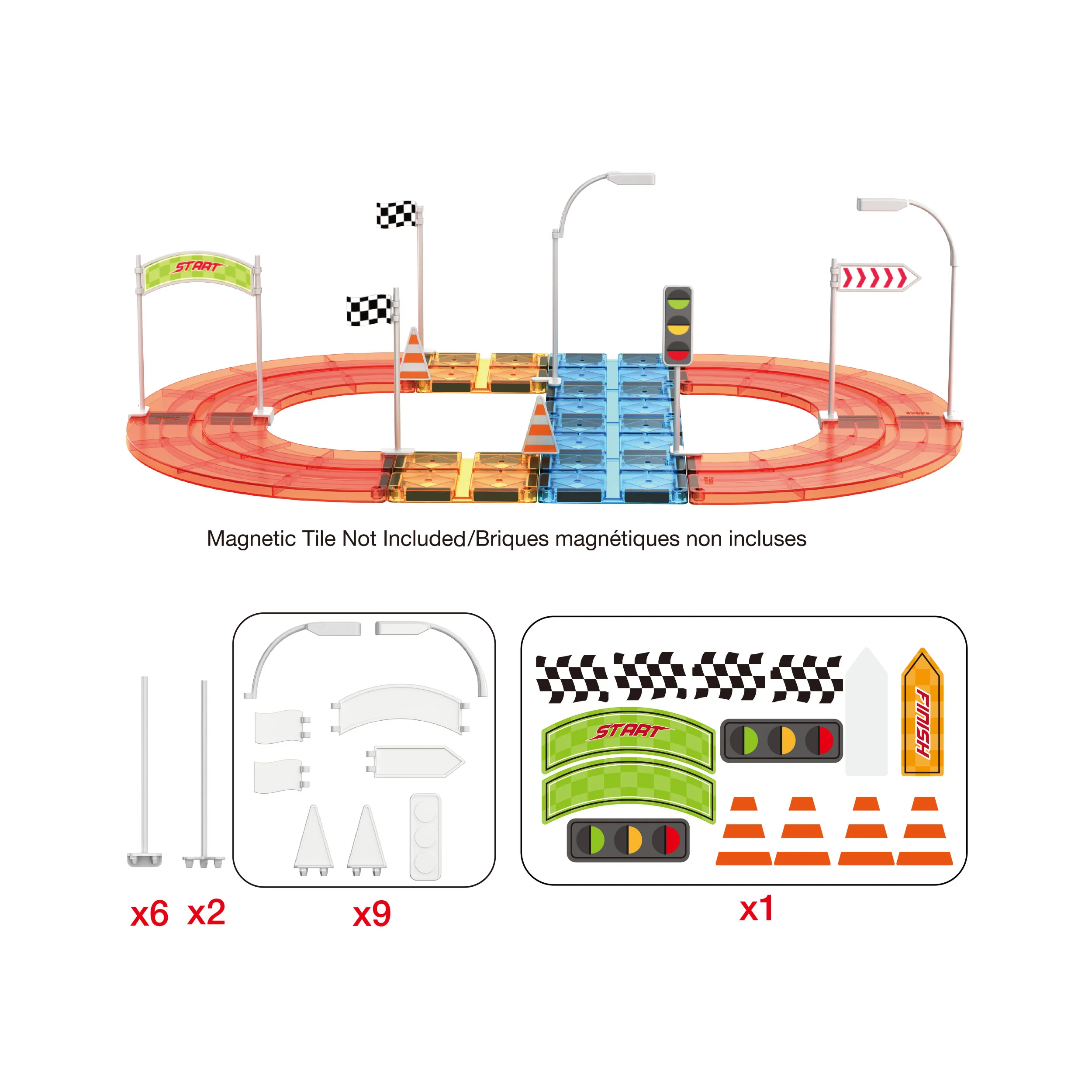 PicassoTiles Magnet Tile Race Track Traffic Sign Accessory 18pc Kit - Image 6