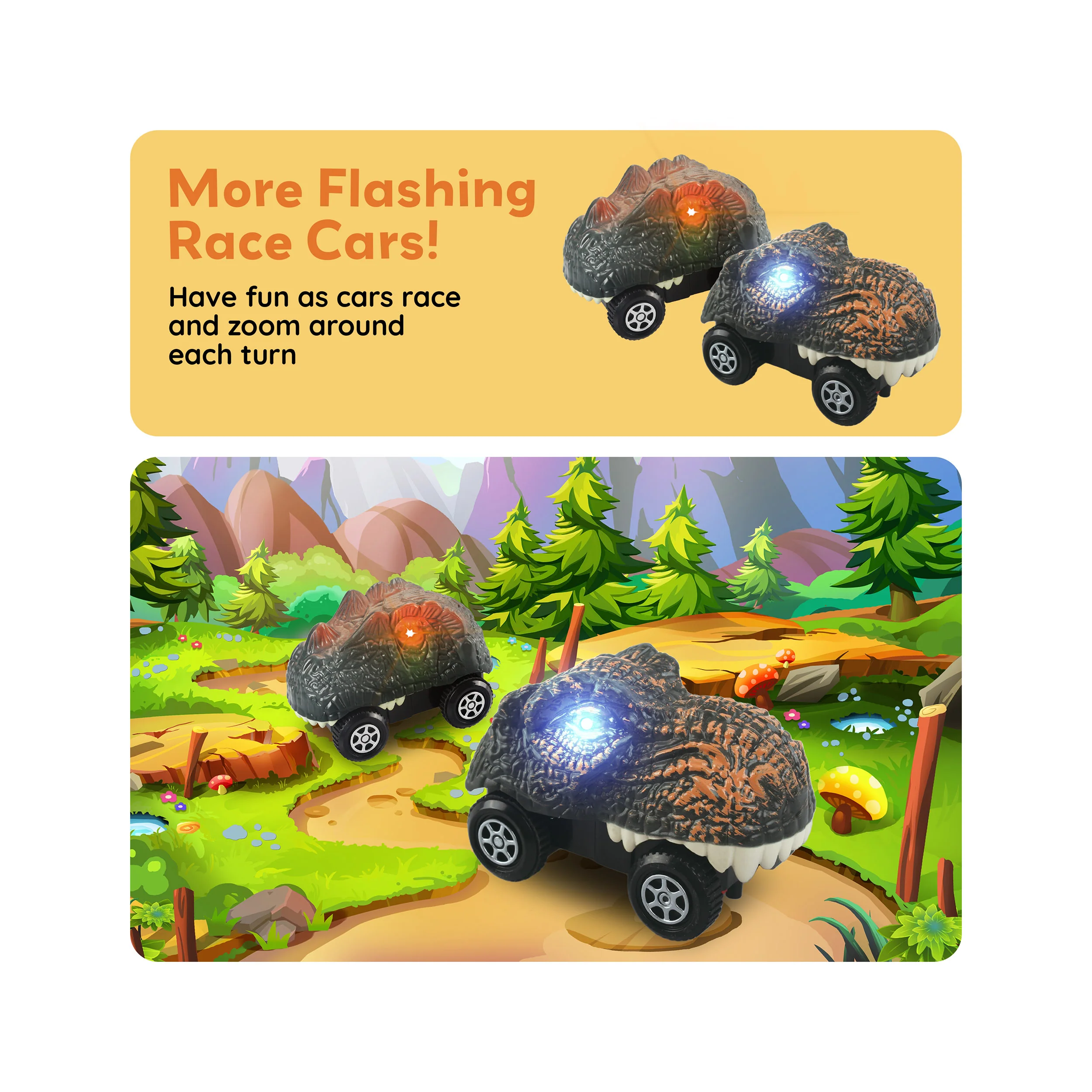 PicassoTiles Dinosaur Toy Car (2 Pack) with Light Up Eyes - Image 7