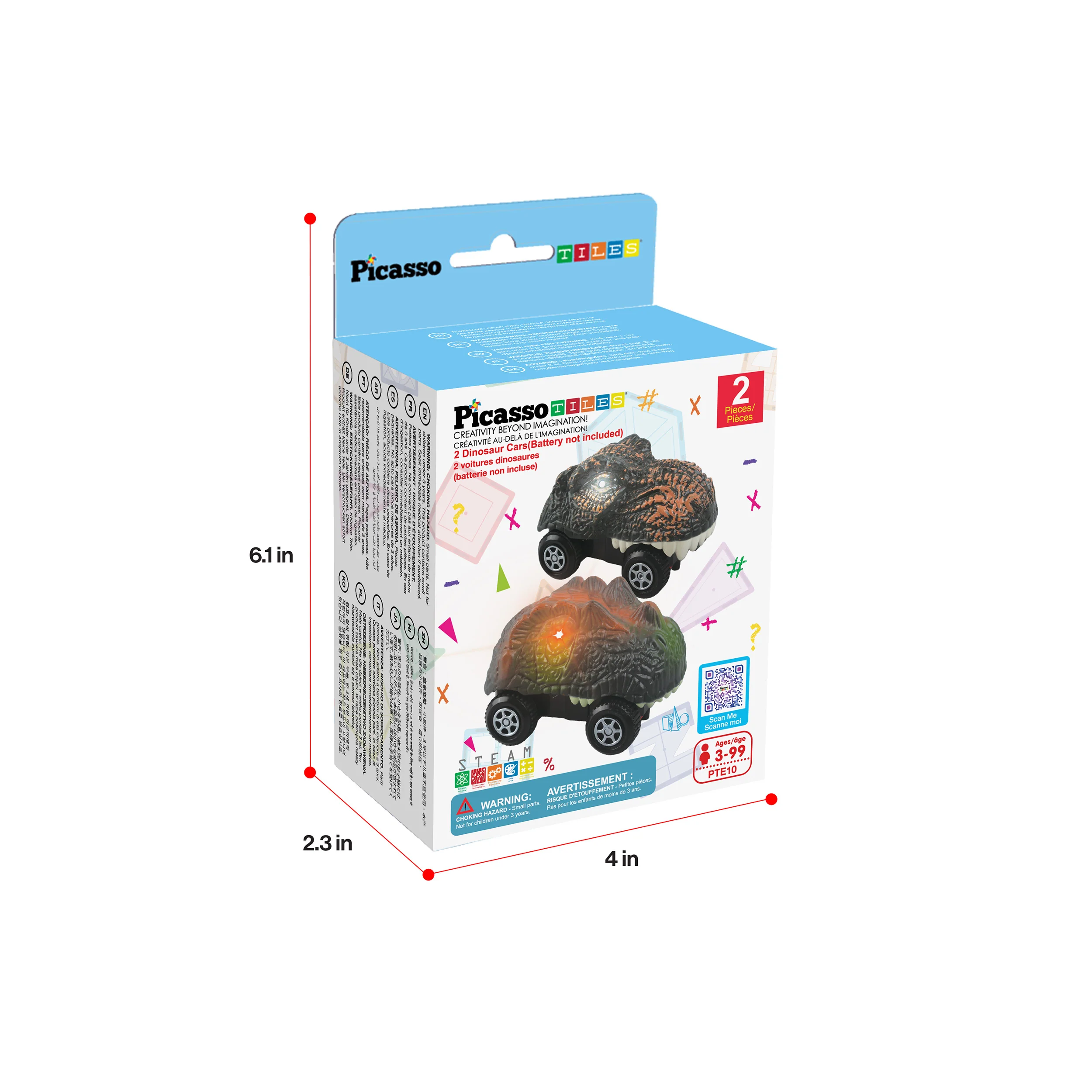 PicassoTiles Dinosaur Toy Car (2 Pack) with Light Up Eyes - Image 8