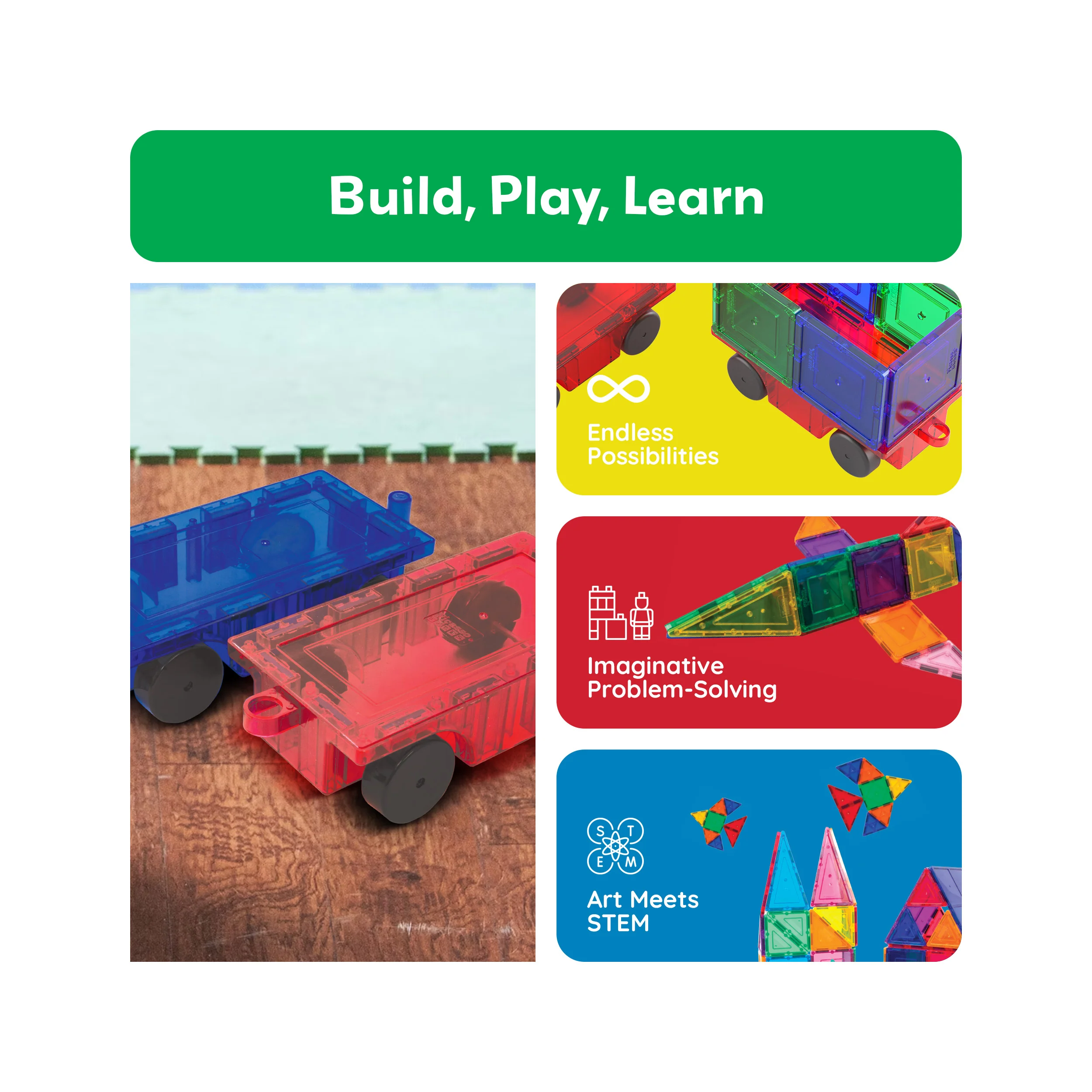 PicassoTiles Magnetic Tile Car and Truck Base Set - Image 3