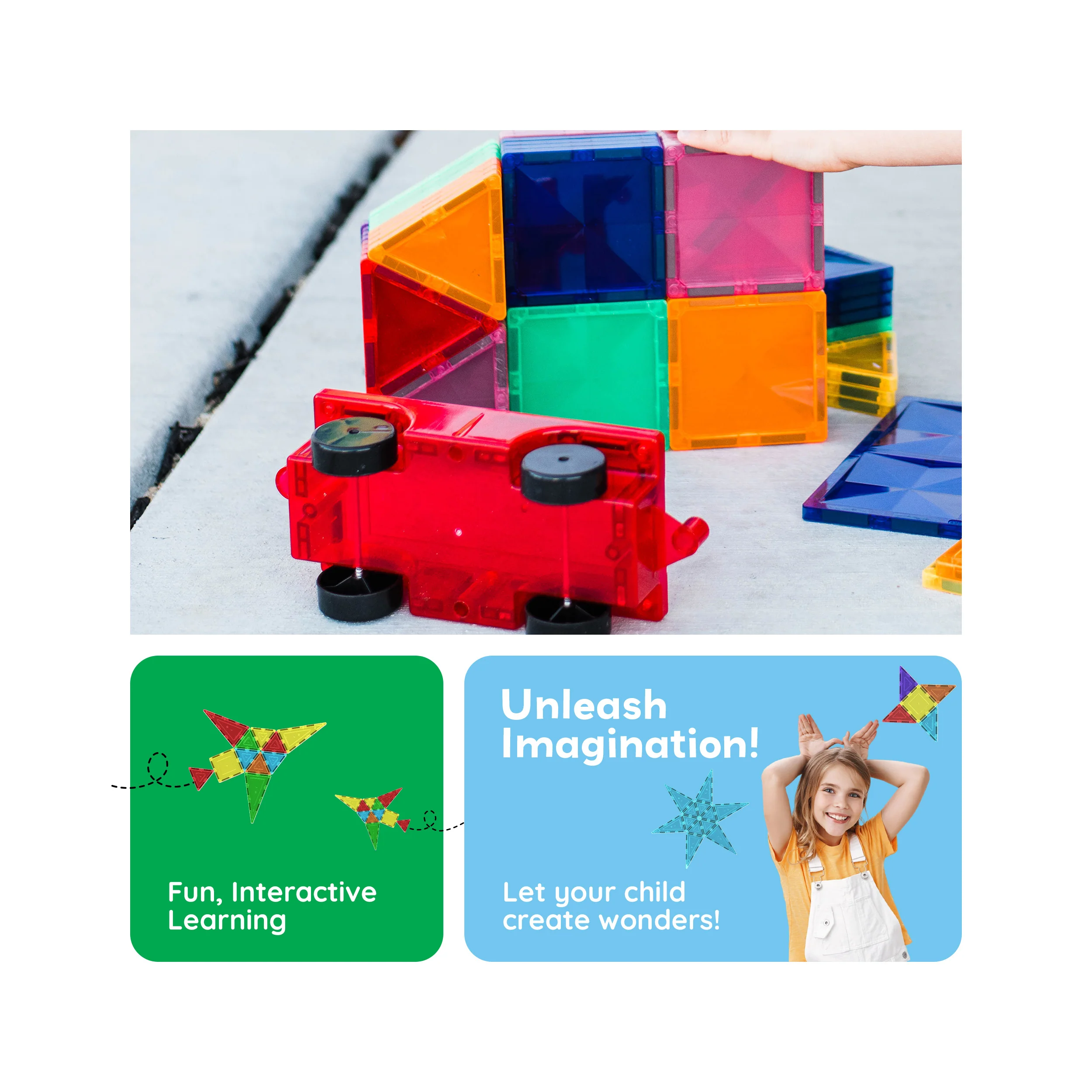 PicassoTiles Magnetic Tile Car and Truck Base Set - Image 4