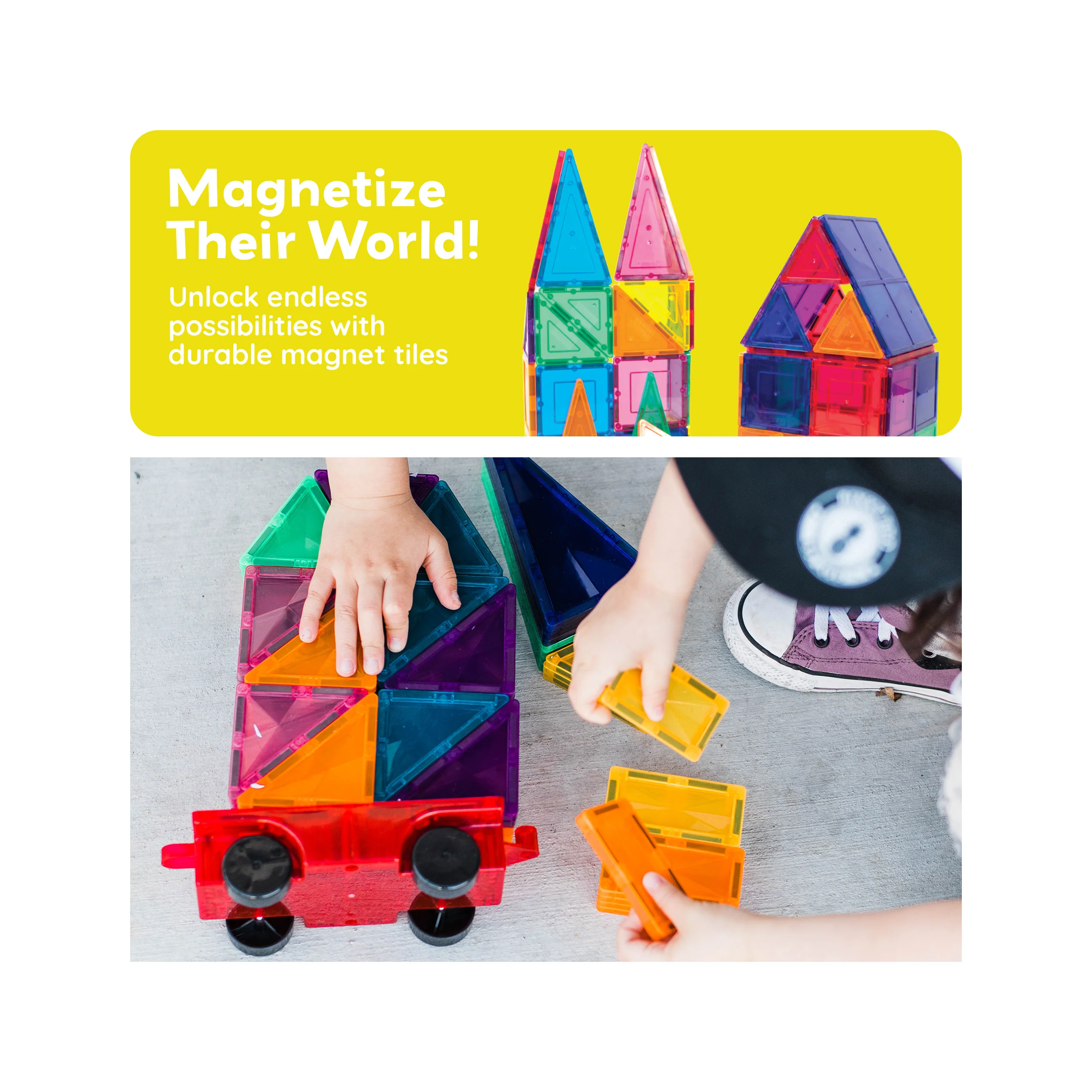 PicassoTiles Magnetic Tile Car and Truck Base Set - Image 6