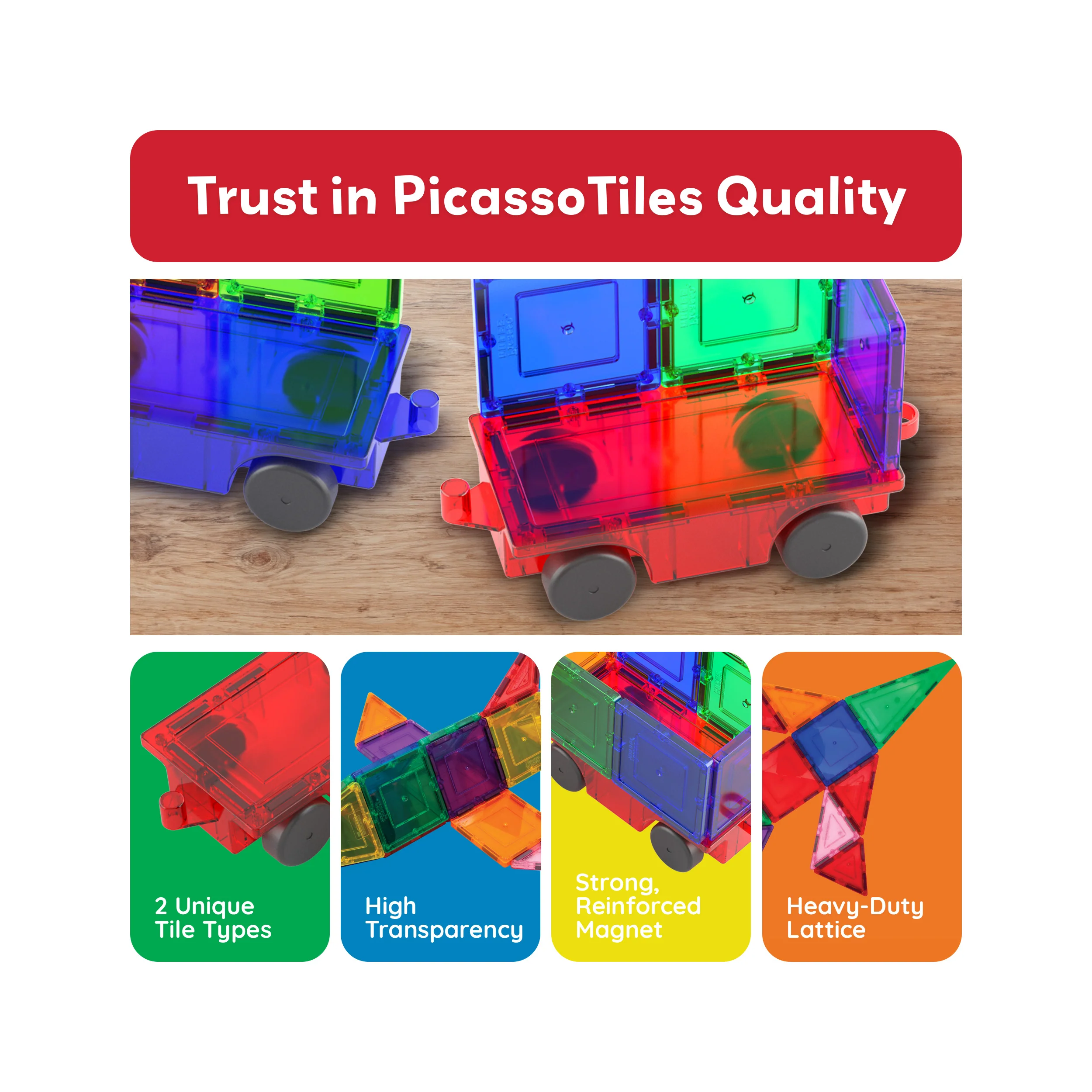 PicassoTiles Magnetic Tile Car and Truck Base Set - Image 7