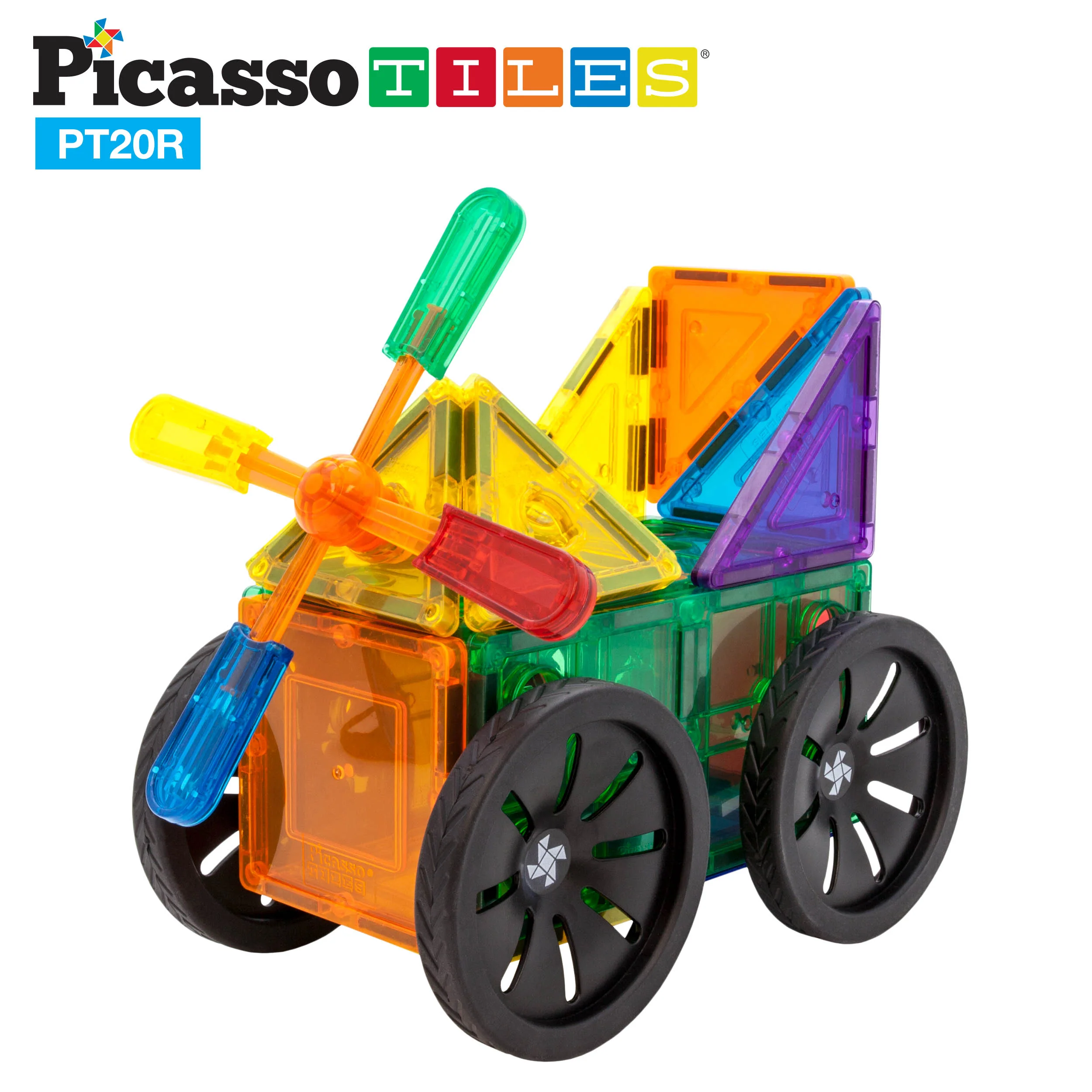 PicassoTiles 20pc Windmill & Wheel Magnetic Tile Set - Image 3
