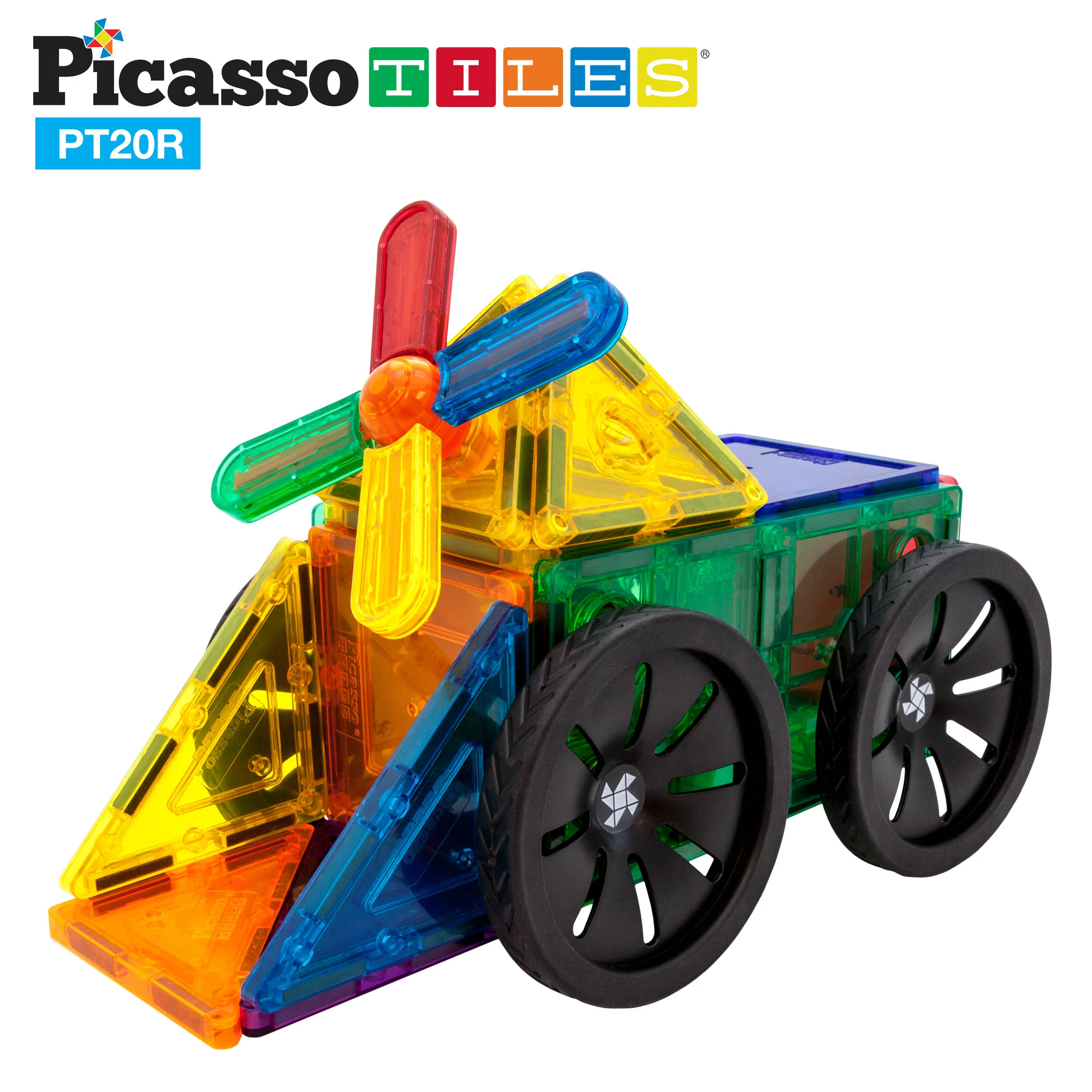PicassoTiles 20pc Windmill & Wheel Magnetic Tile Set - Image 4