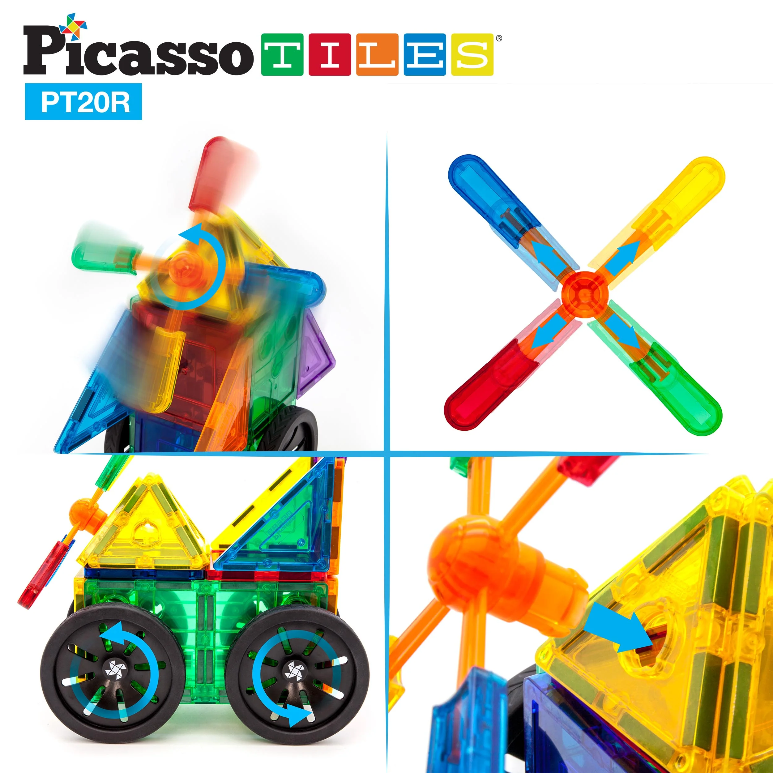 PicassoTiles 20pc Windmill & Wheel Magnetic Tile Set - Image 7