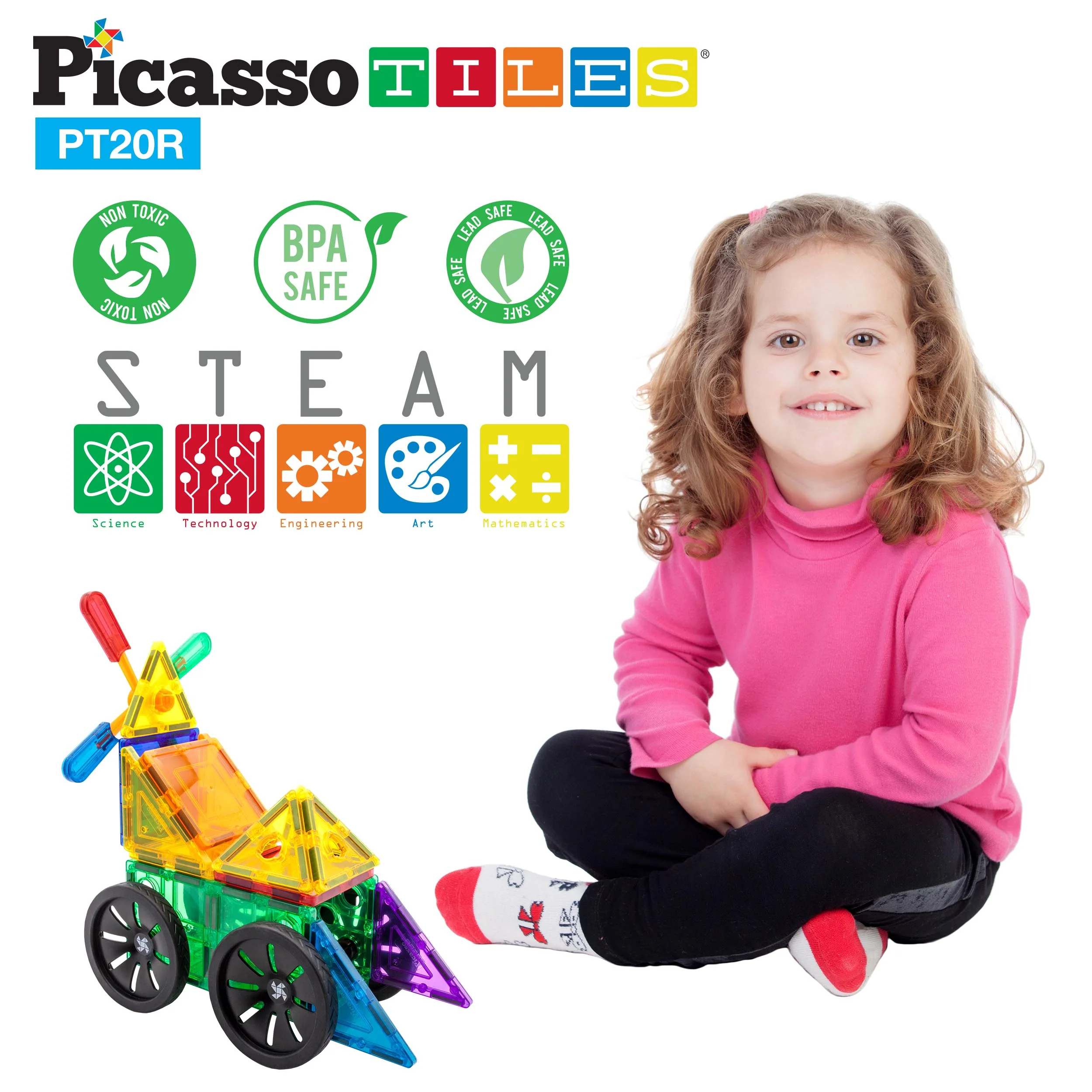 PicassoTiles 20pc Windmill & Wheel Magnetic Tile Set - Image 8