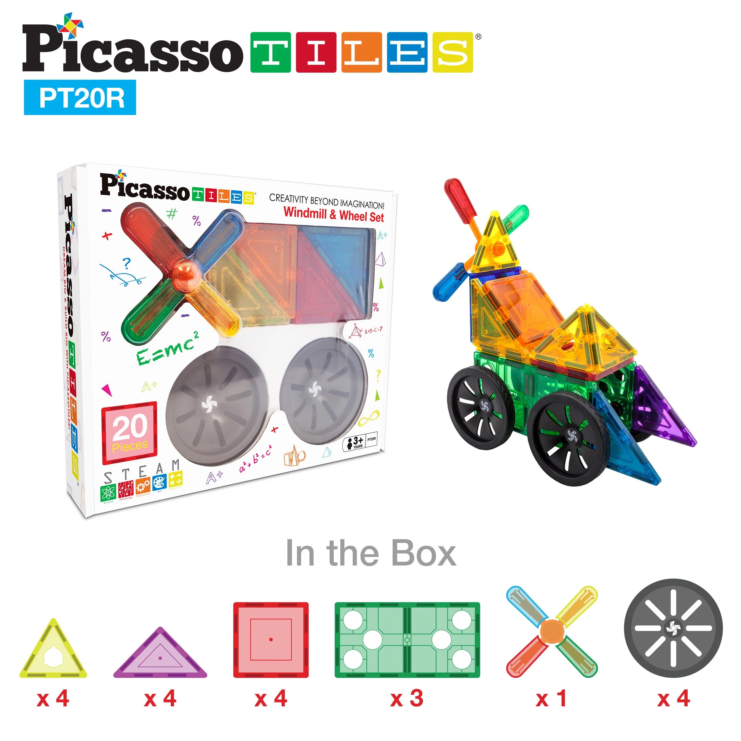 PicassoTiles 20pc Windmill & Wheel Magnetic Tile Set - Image 9