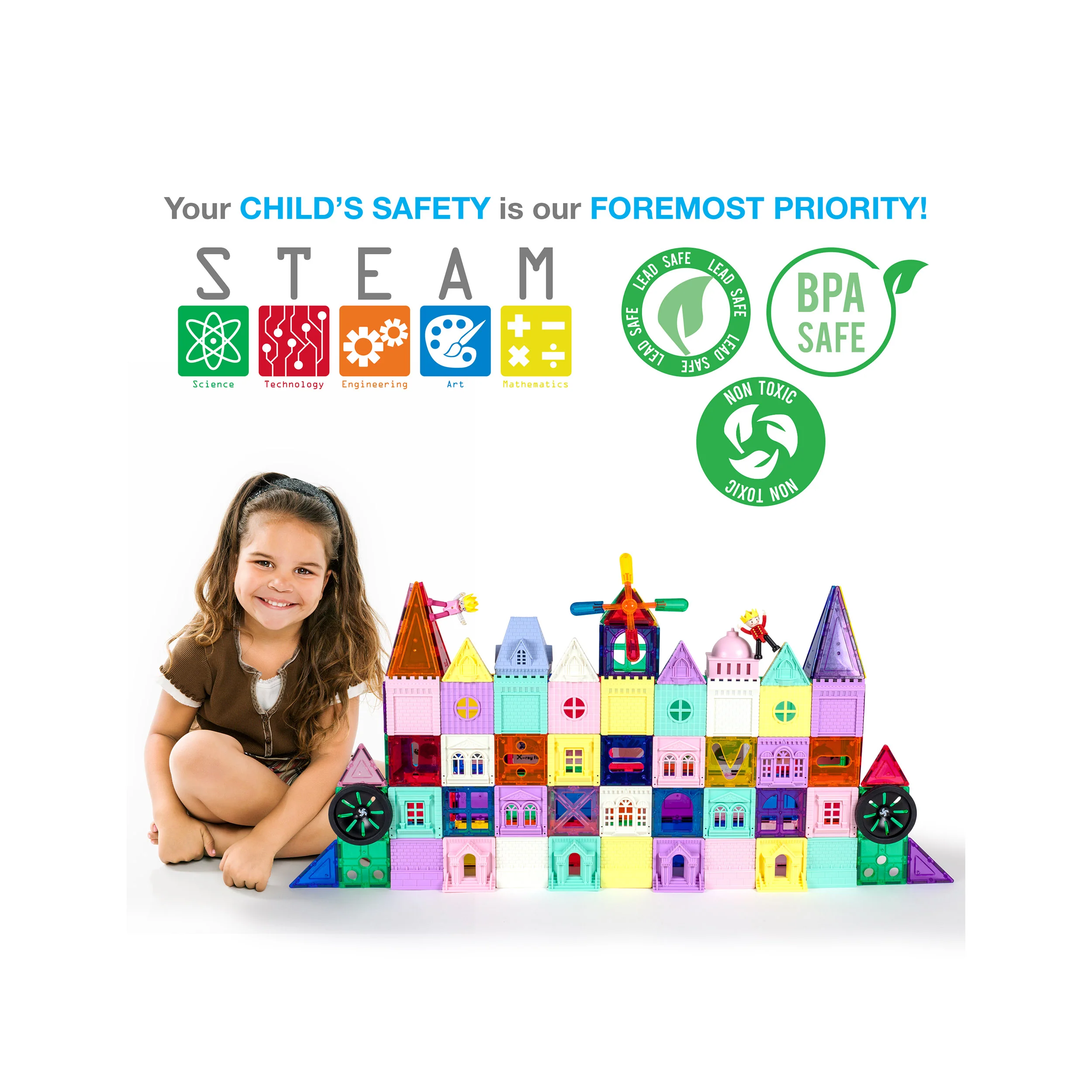 PicassoTiles Magnetic Tile Castle Set with Action Figures & Enhancements - Image 6