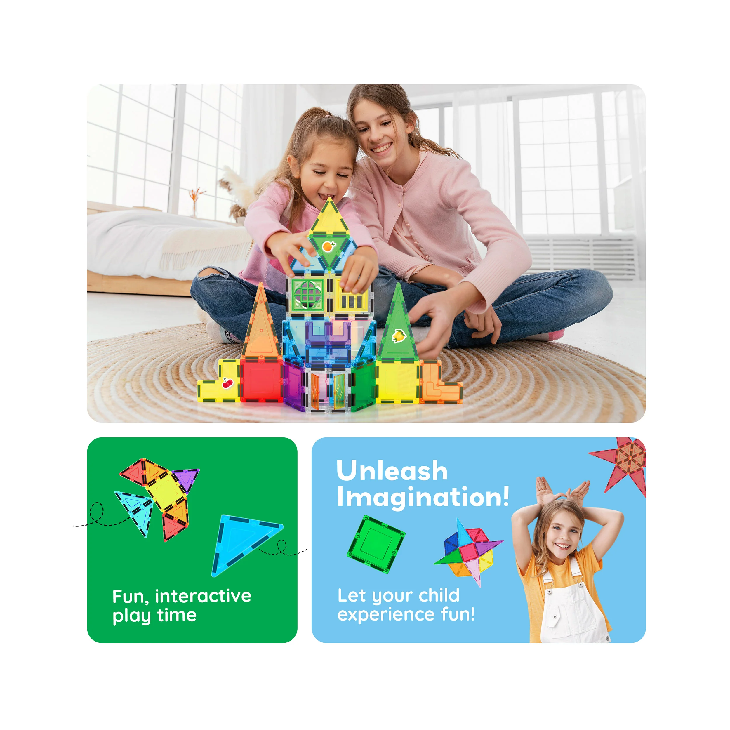 PicassoTiles Magnetic Tile Set with Stickers & Car Base (240 Pieces) - Image 5