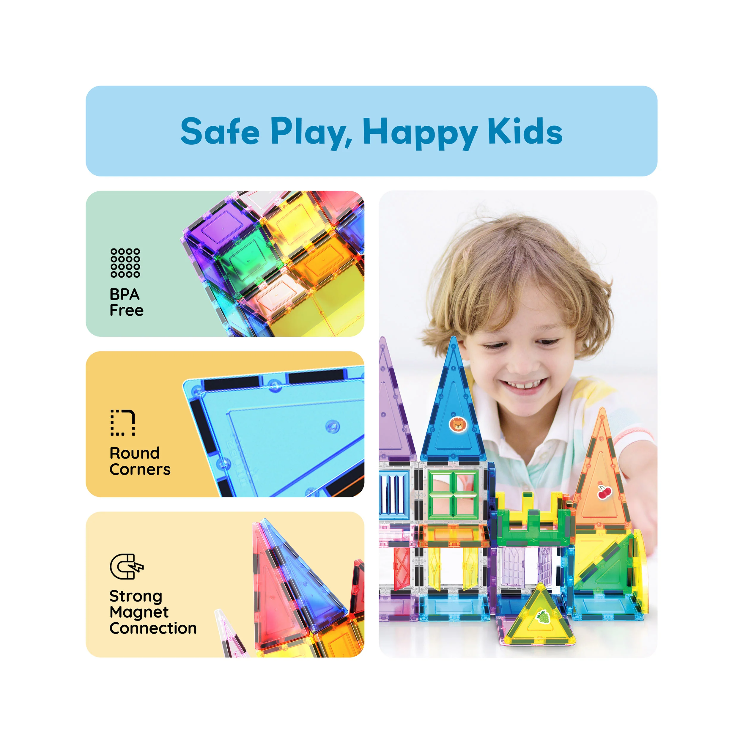 PicassoTiles Magnetic Tile Set with Stickers & Car Base (240 Pieces) - Image 6