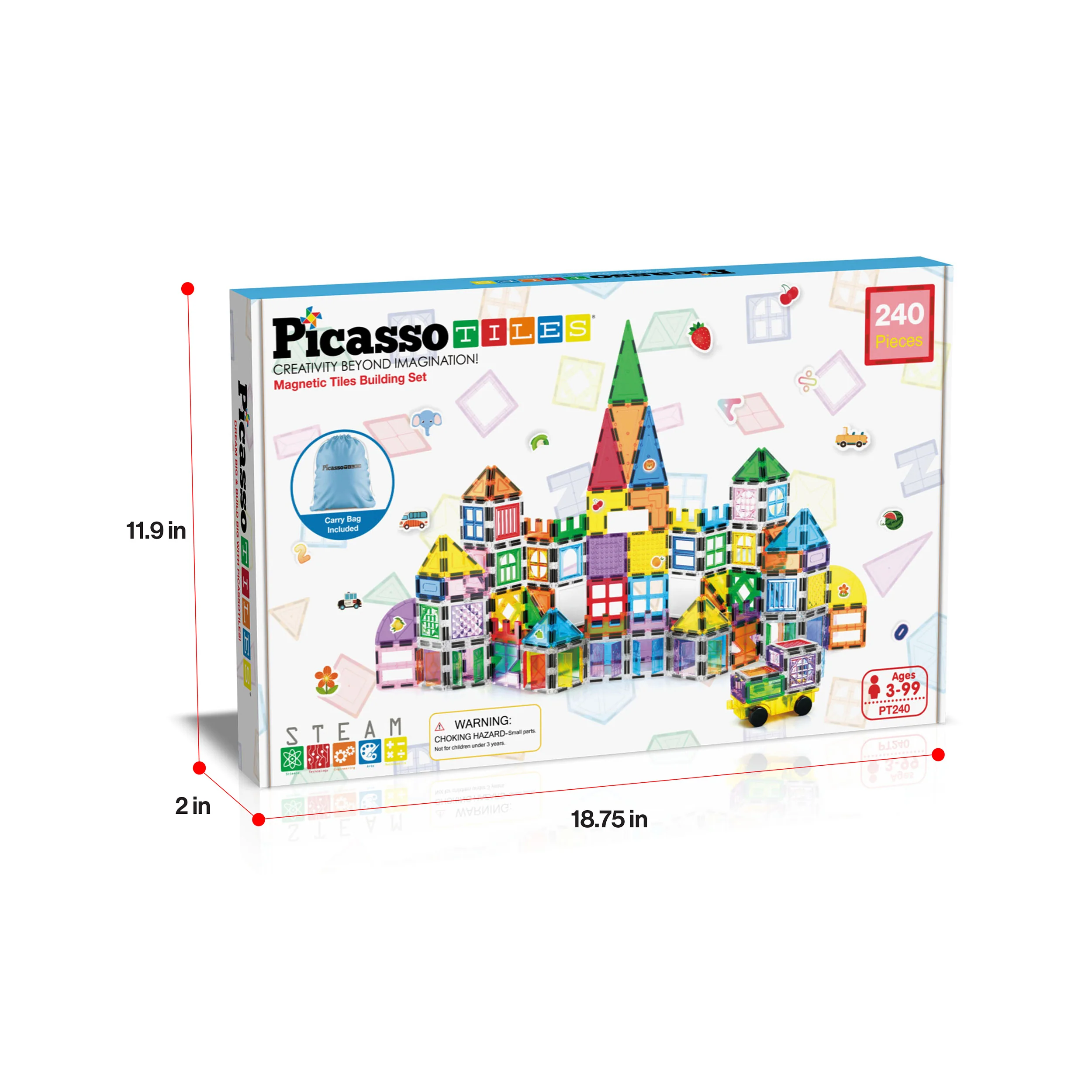 PicassoTiles Magnetic Tile Set with Stickers & Car Base (240 Pieces) - Image 9