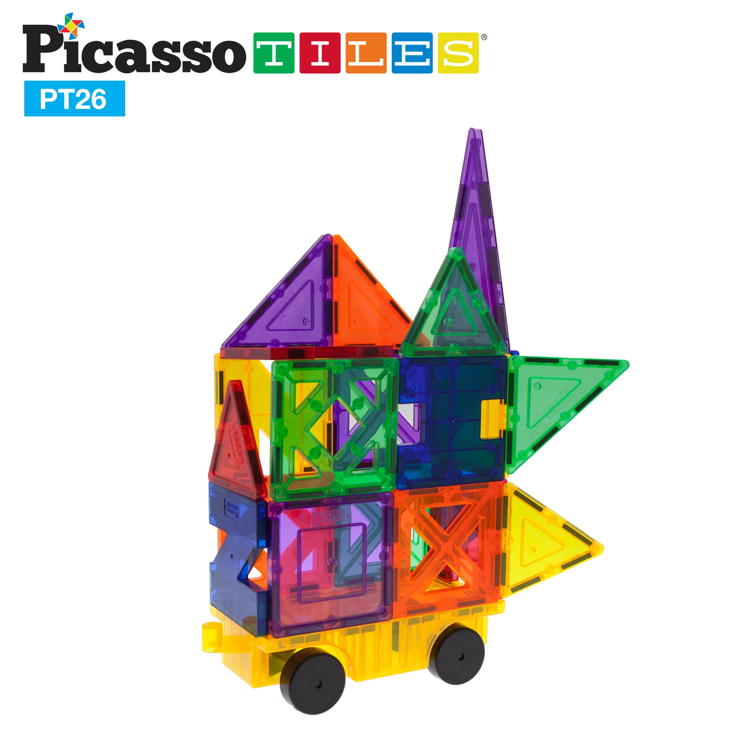 PicassoTiles Magnet Tile Car Base Stack-n-Build Set - 26 Pieces - Image 3