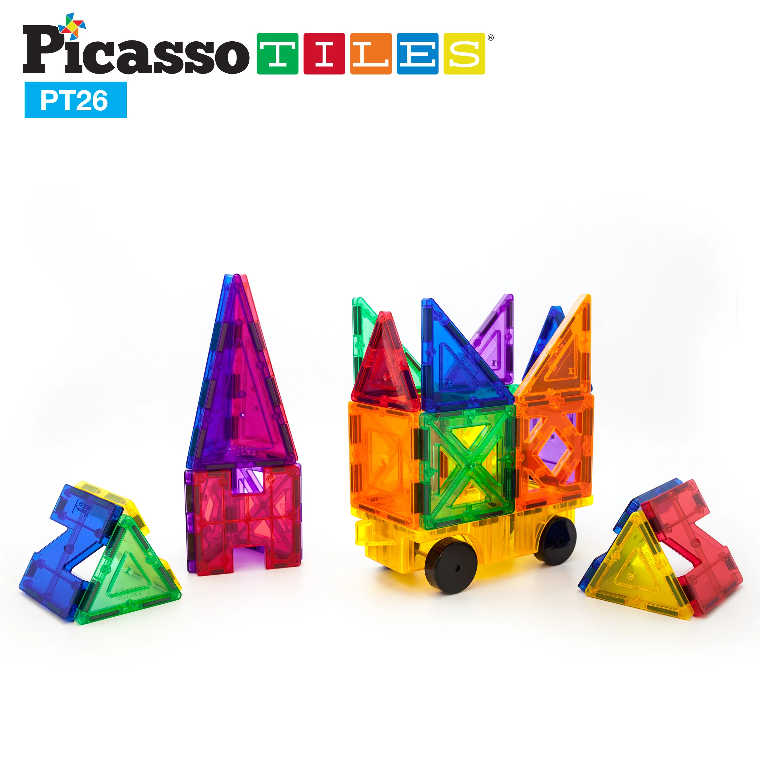 PicassoTiles Magnet Tile Car Base Stack-n-Build Set - 26 Pieces - Image 4