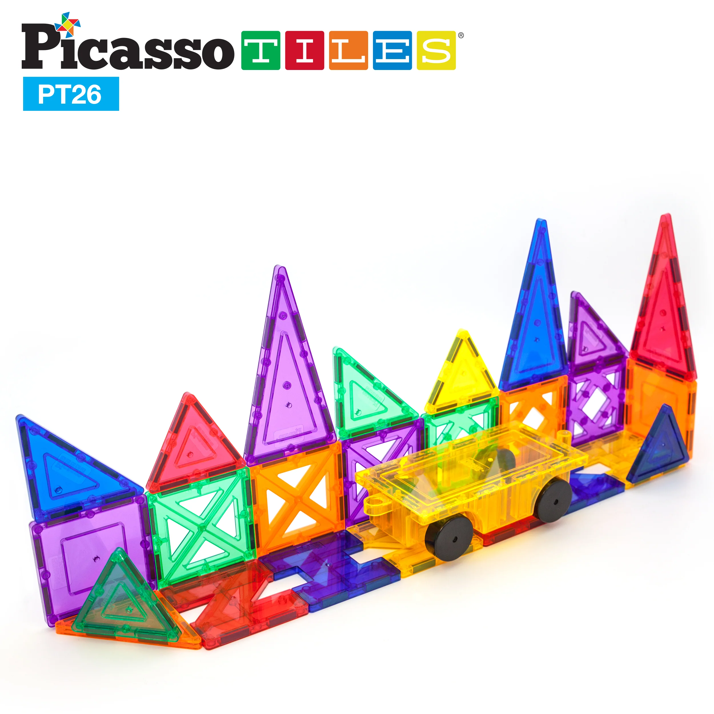 PicassoTiles Magnet Tile Car Base Stack-n-Build Set - 26 Pieces - Image 6