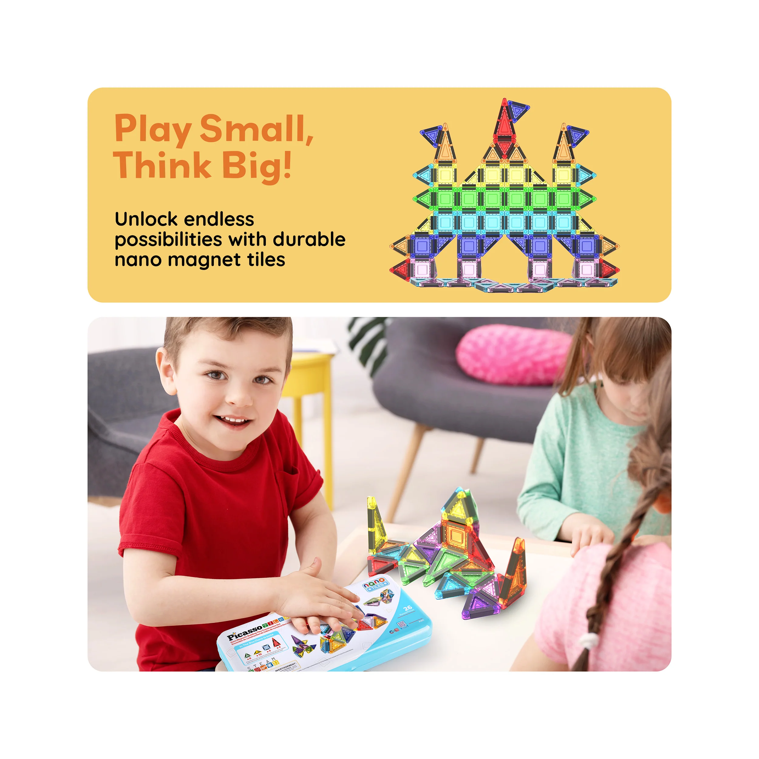 PicassoTiles 26pc Nano Magnetic Building Tiles Construction Set - Image 7