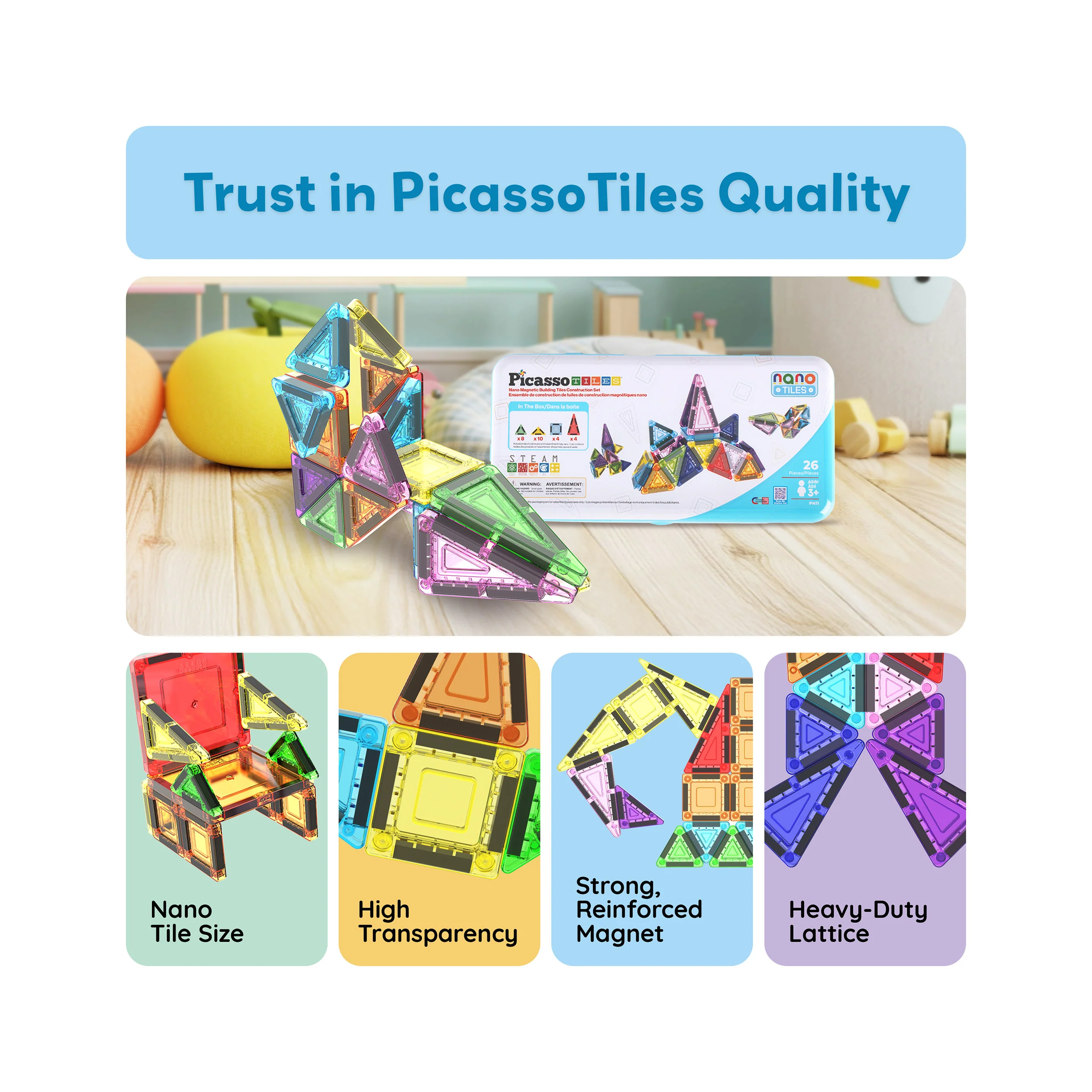 PicassoTiles 26pc Nano Magnetic Building Tiles Construction Set - Image 8