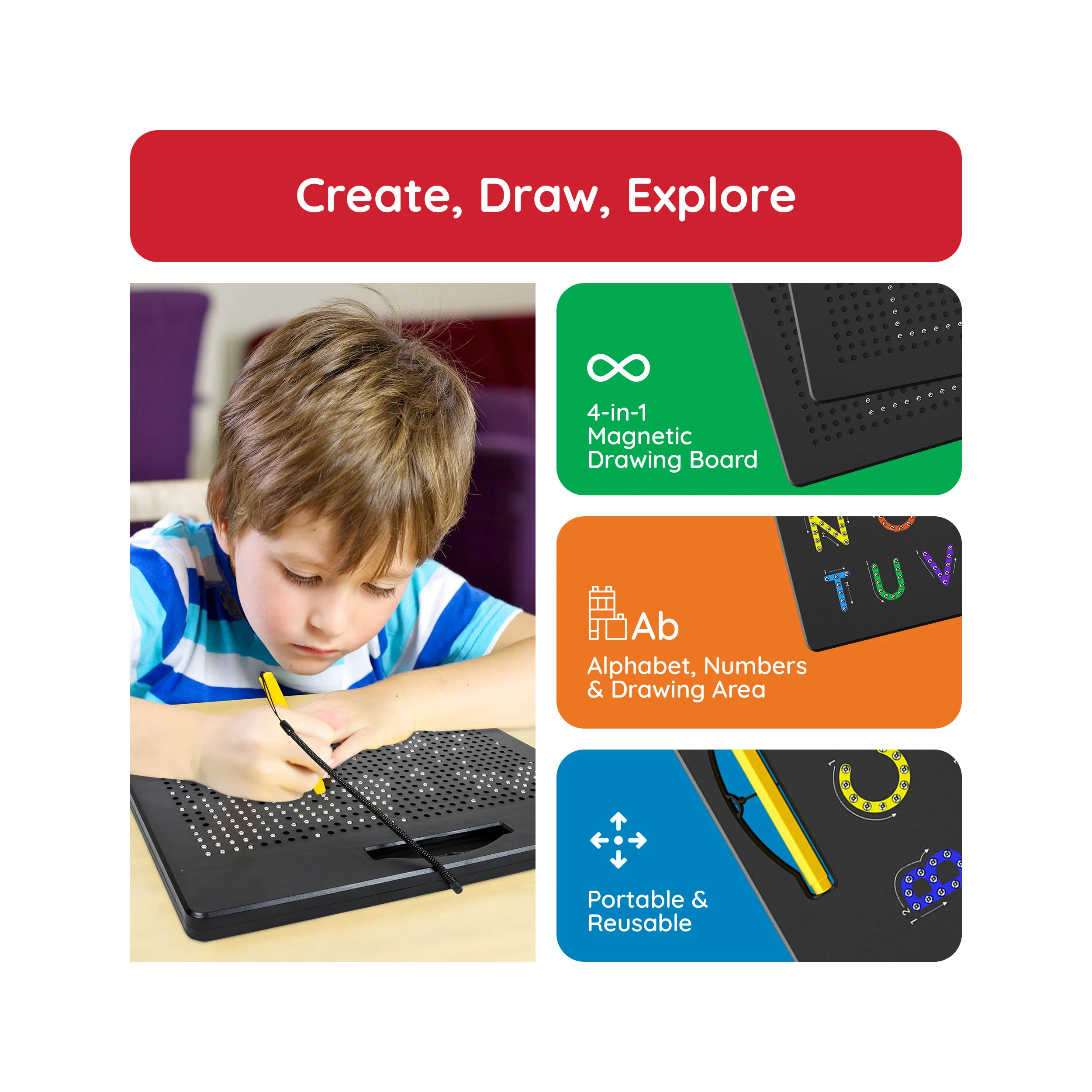 PicassoTiles 4-in-1 Magnetic Drawing Board Alphabet & Number Tracing - Image 3