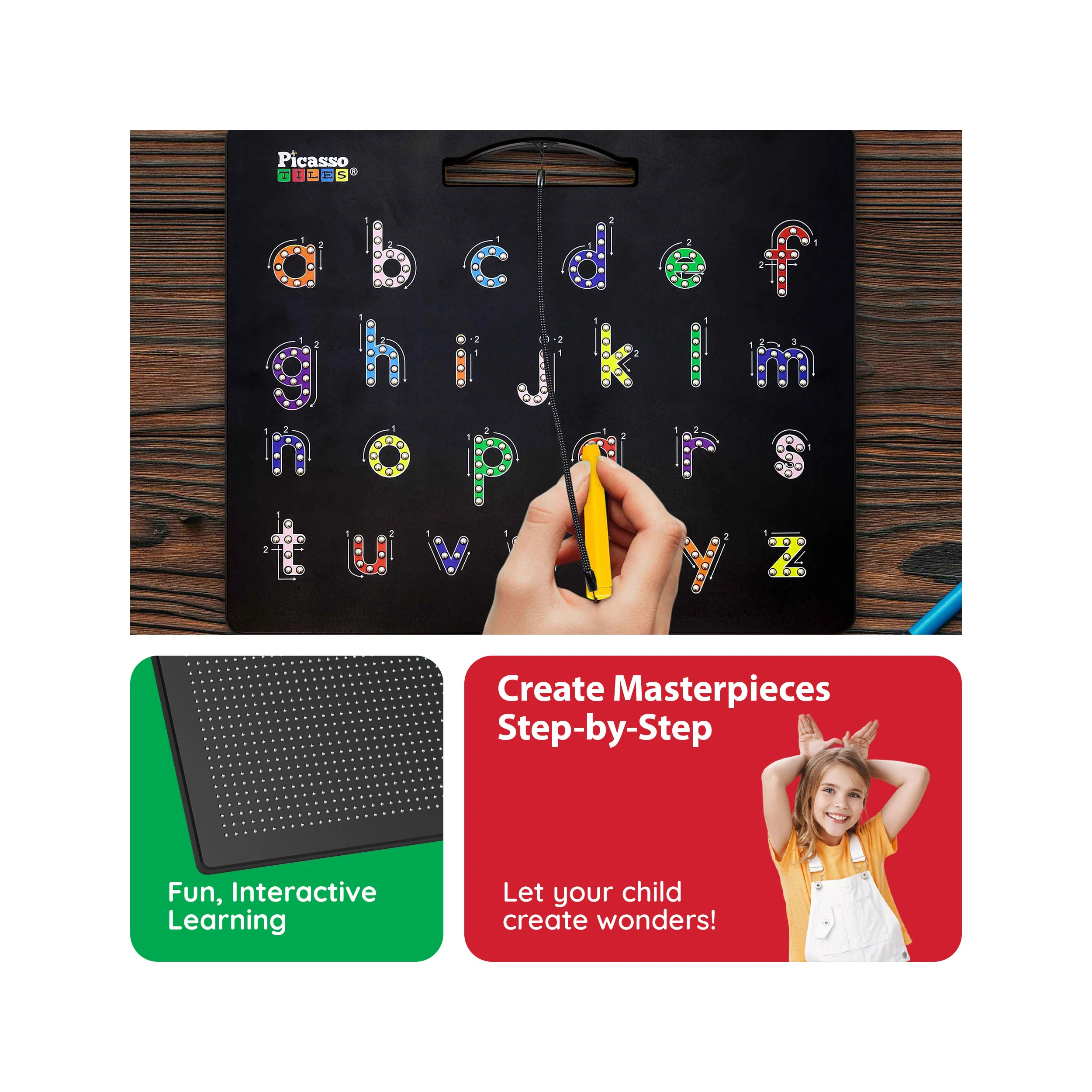 PicassoTiles 4-in-1 Magnetic Drawing Board Alphabet & Number Tracing - Image 4