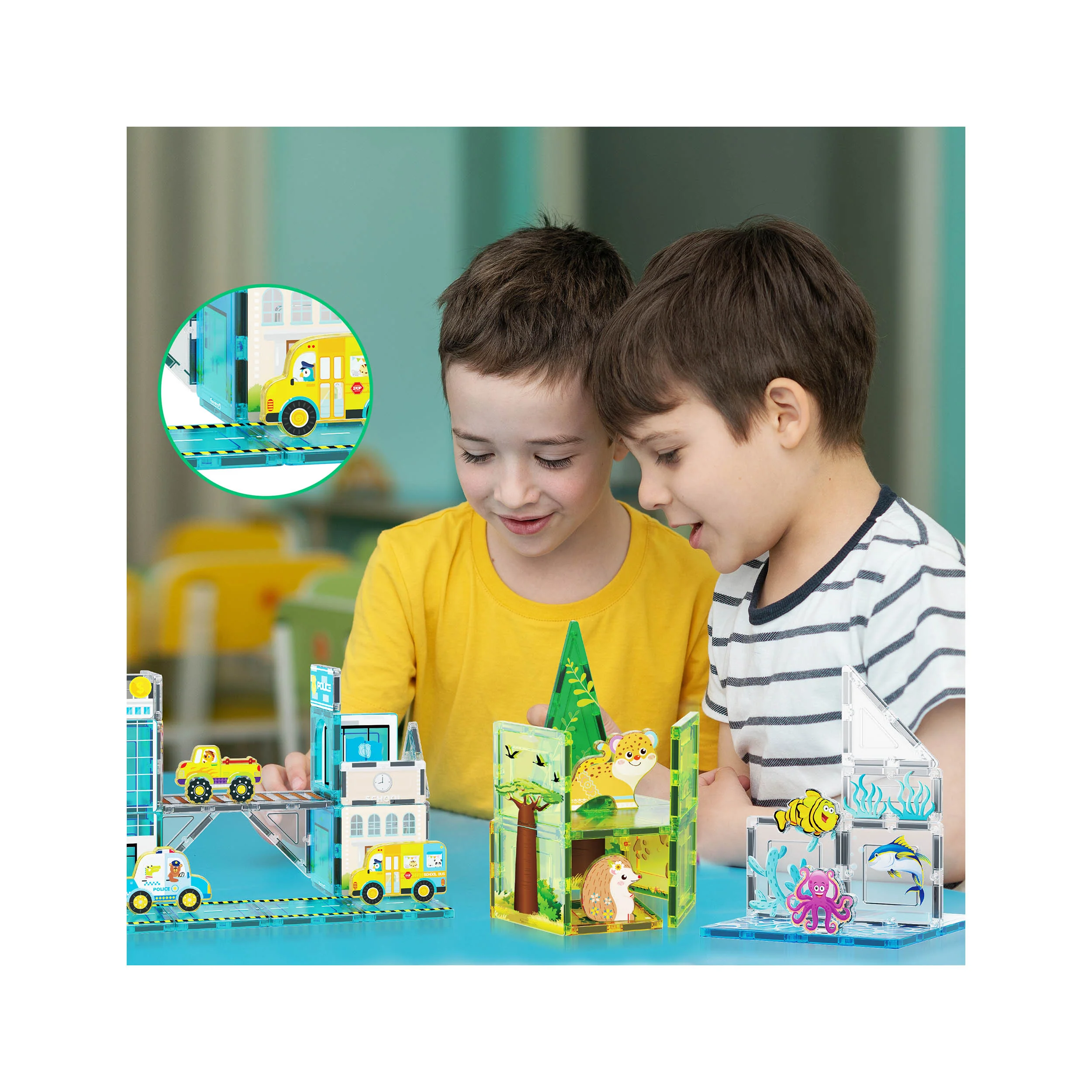 PicassoTiles 3-in-1 Magnetic Tiles Aquarium, Safari, and Metro Set -150 Pieces - Image 2