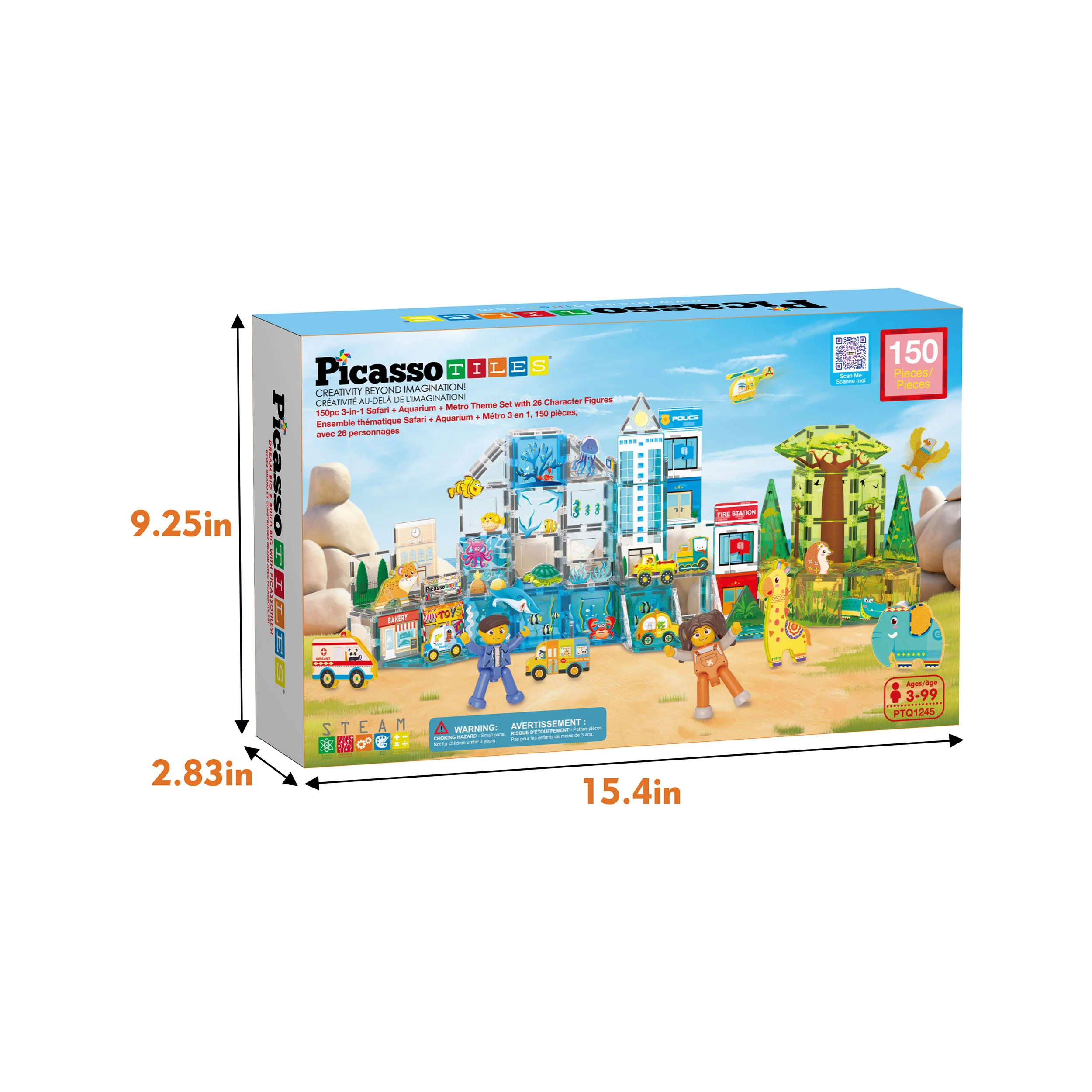 PicassoTiles 3-in-1 Magnetic Tiles Aquarium, Safari, and Metro Set -150 Pieces - Image 7