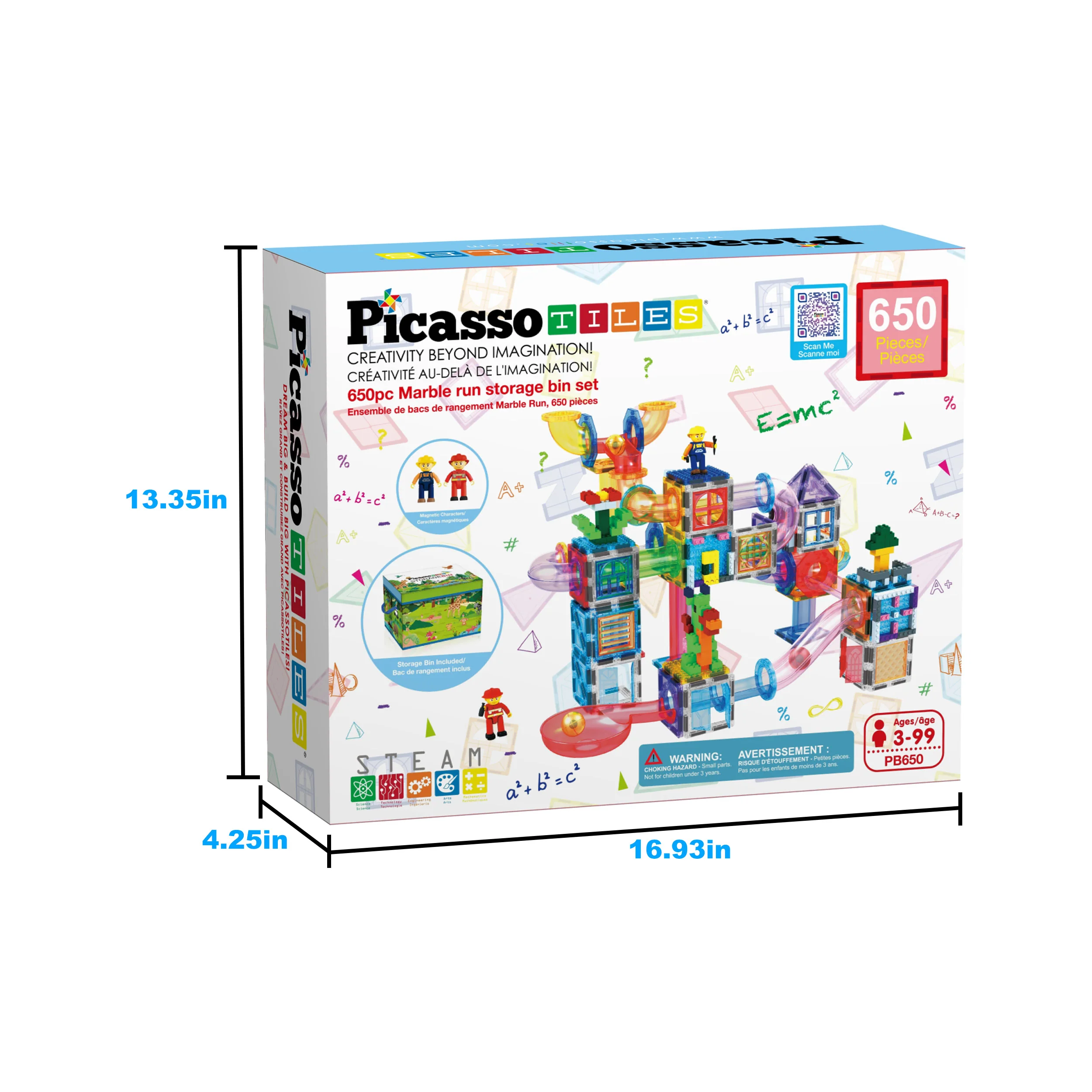PicassoTiles 3-in-1 Marble Run, Magnetic Tiles, and Interlocking Bricks Set with Storage Bin - 650 Pieces - Image 7