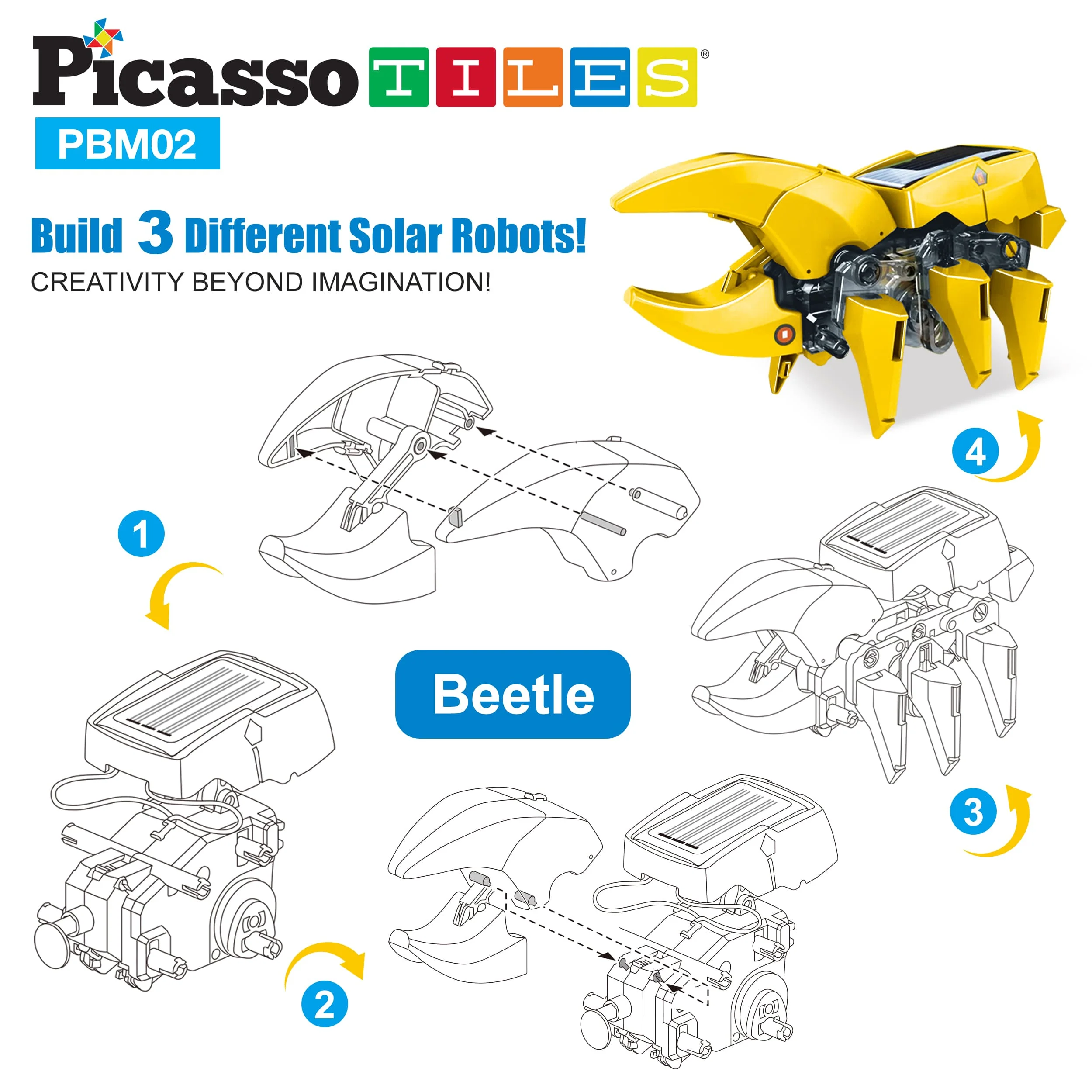 PicassoTiles 3-in-1 Solar Powered Dinosaur Robot Science Kit - Image 4