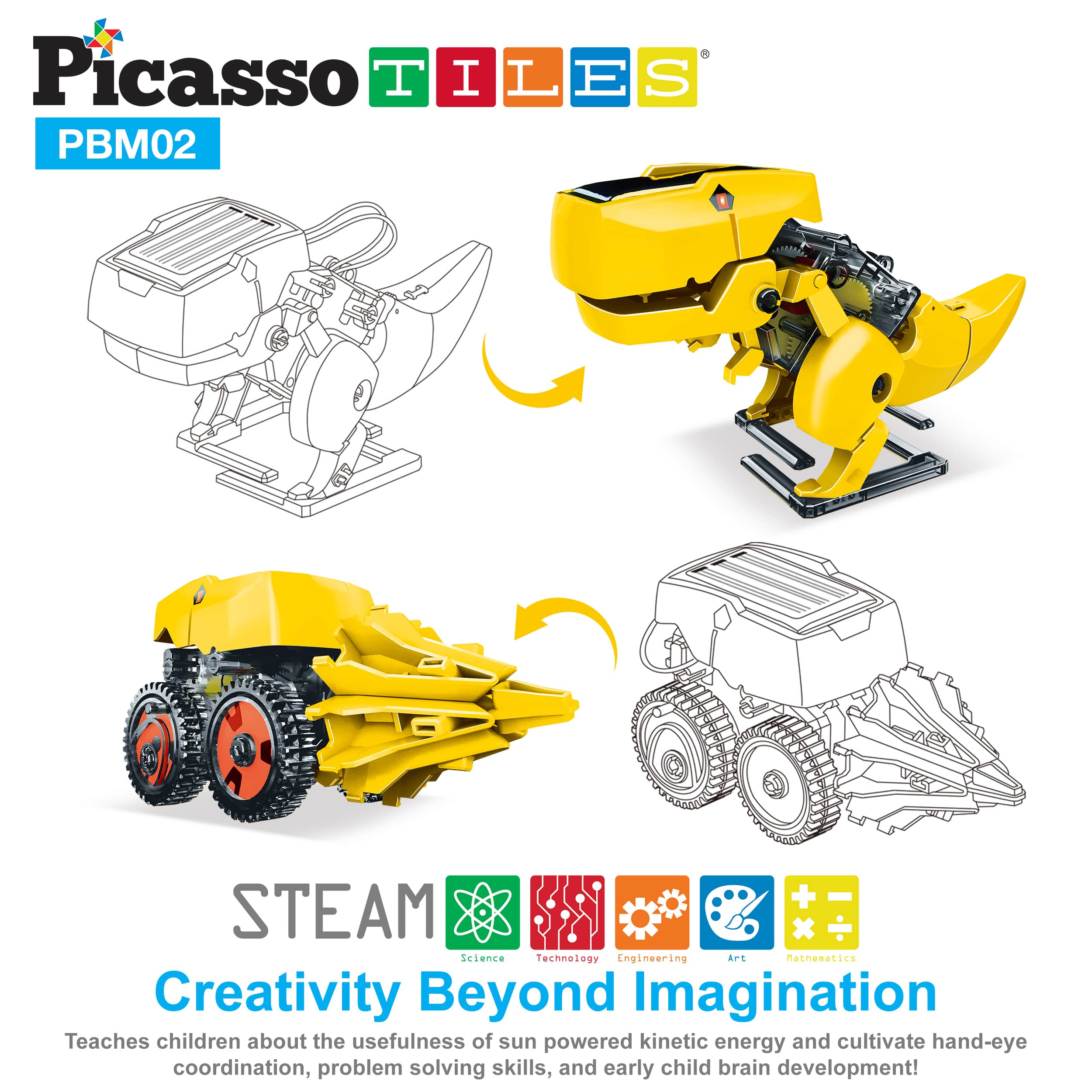 PicassoTiles 3-in-1 Solar Powered Dinosaur Robot Science Kit - Image 5
