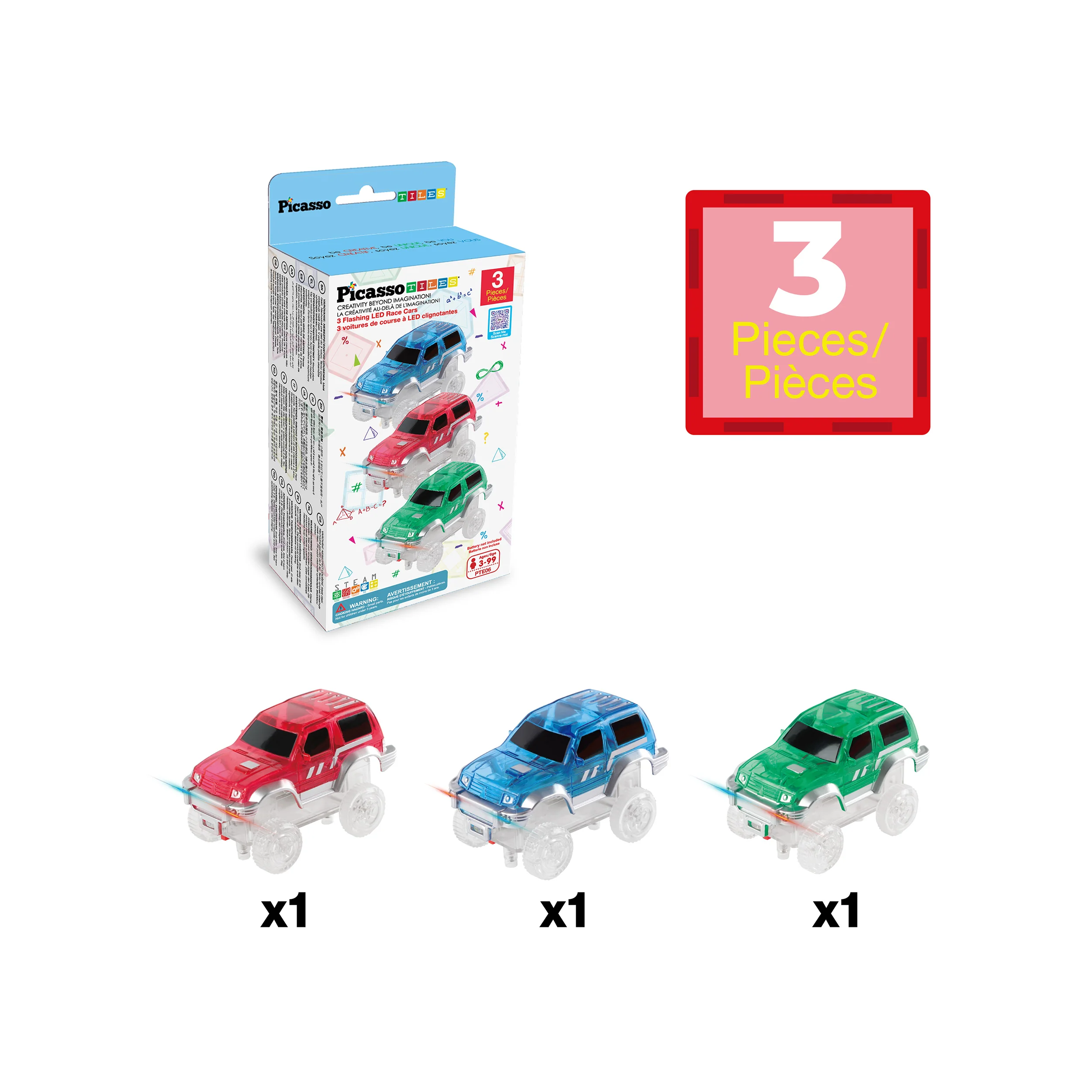 PicassoTiles Race Cars (3 Pack) LED Expansion Set - Image 3