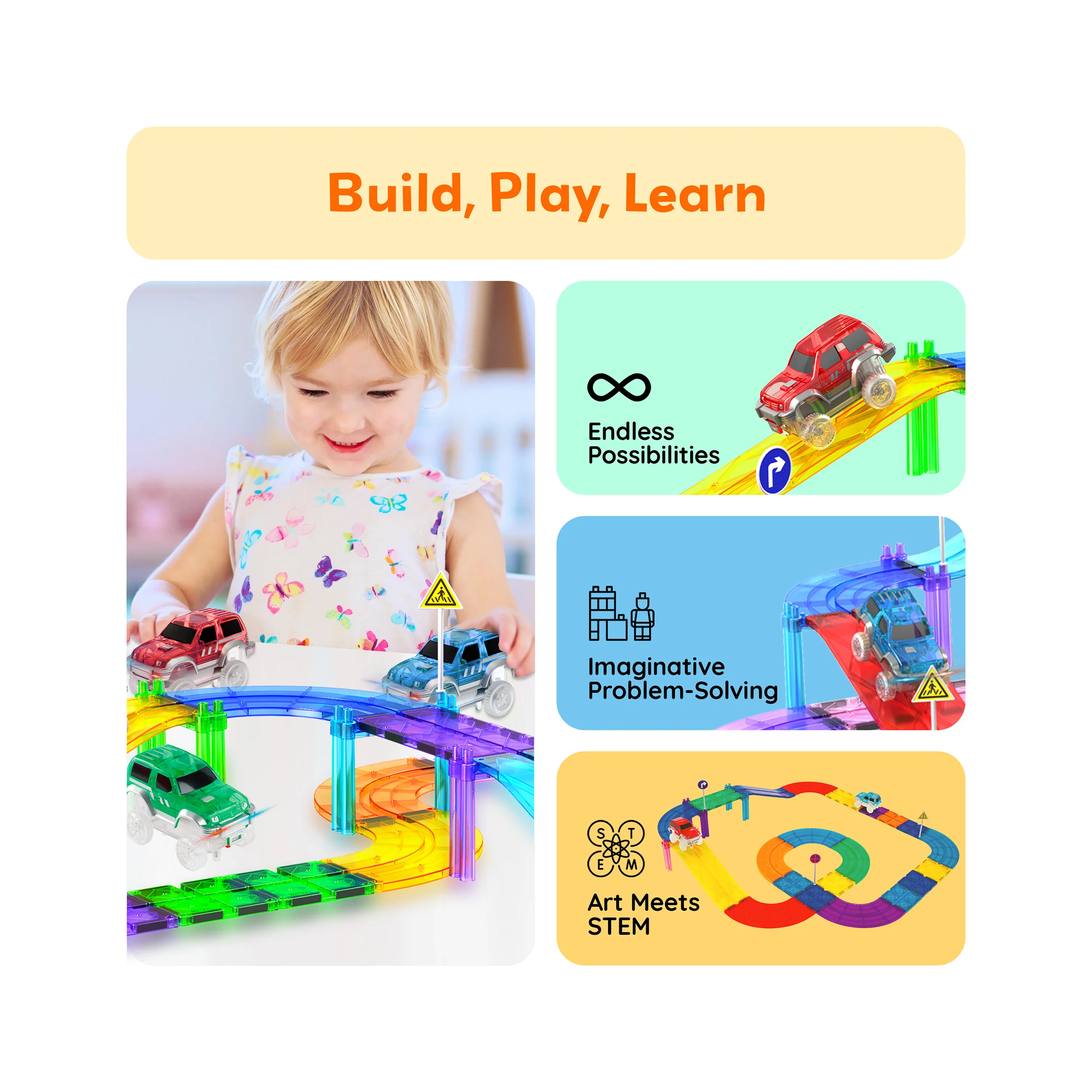 PicassoTiles Race Cars (3 Pack) LED Expansion Set - Image 4