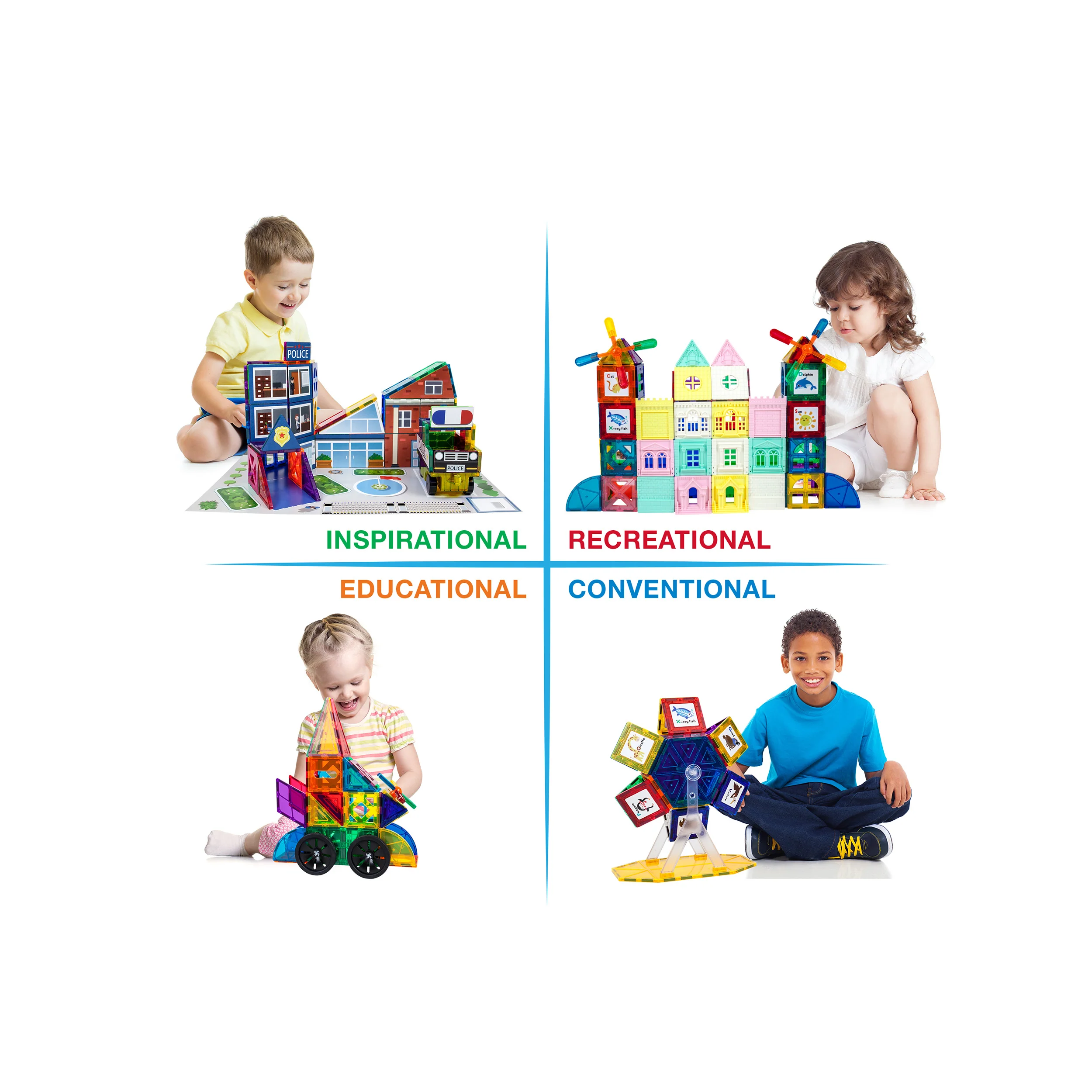 PicassoTiles 3-in-1 School, Hospital, and Police Station Magnetic Tile Building Set - Image 6