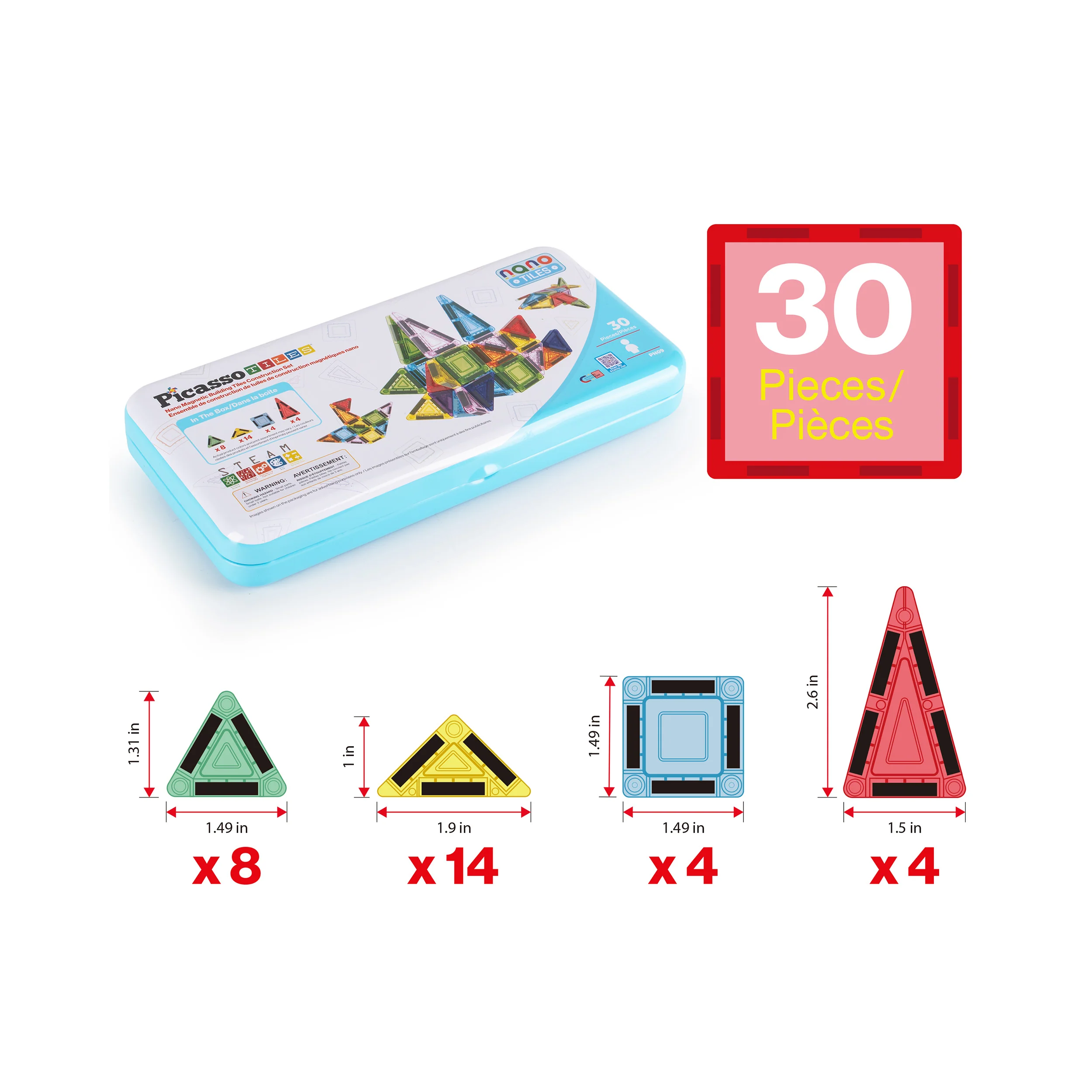 PicassoTiles 30pc Nano Magnetic Building Tiles Construction Set - Image 3