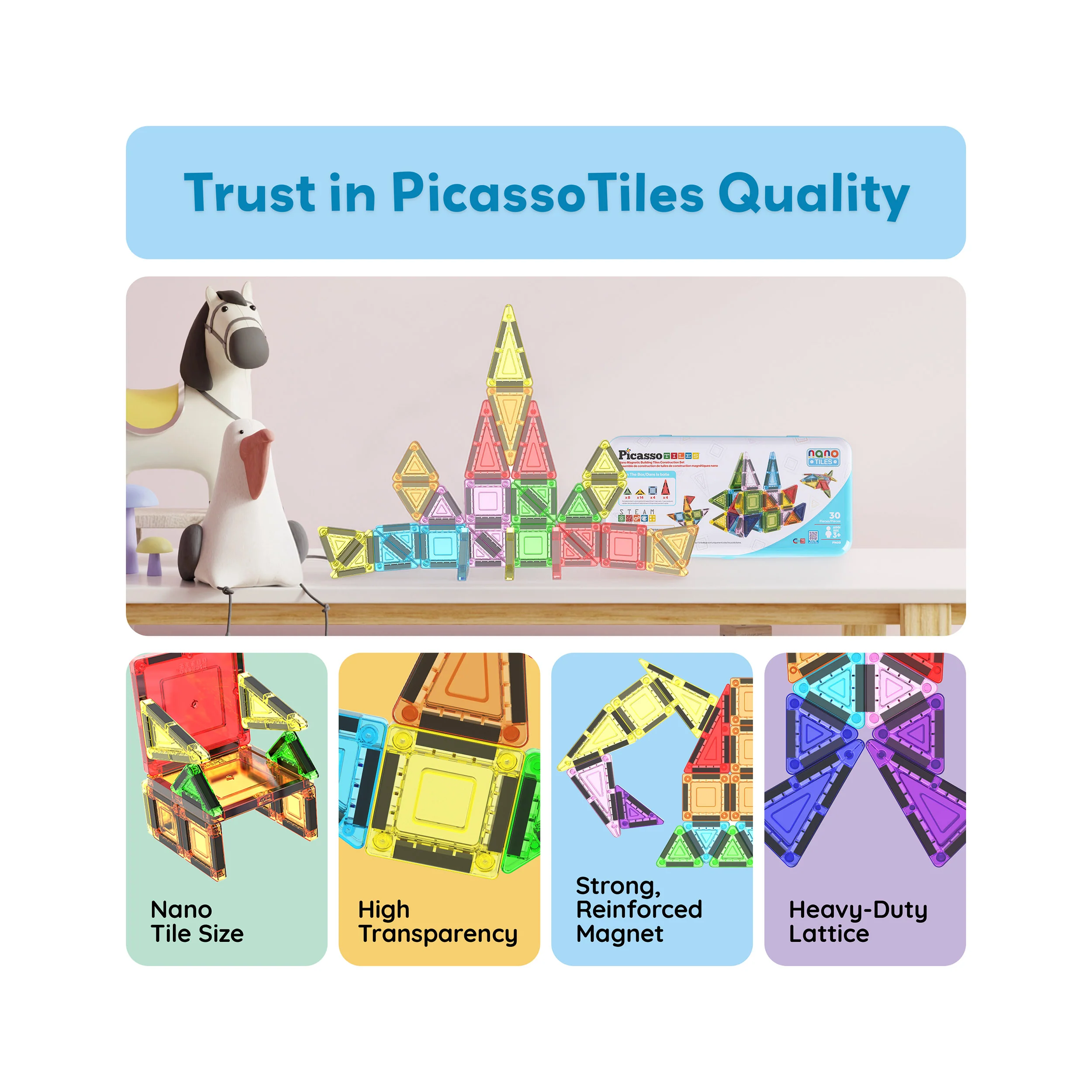 PicassoTiles 30pc Nano Magnetic Building Tiles Construction Set - Image 8