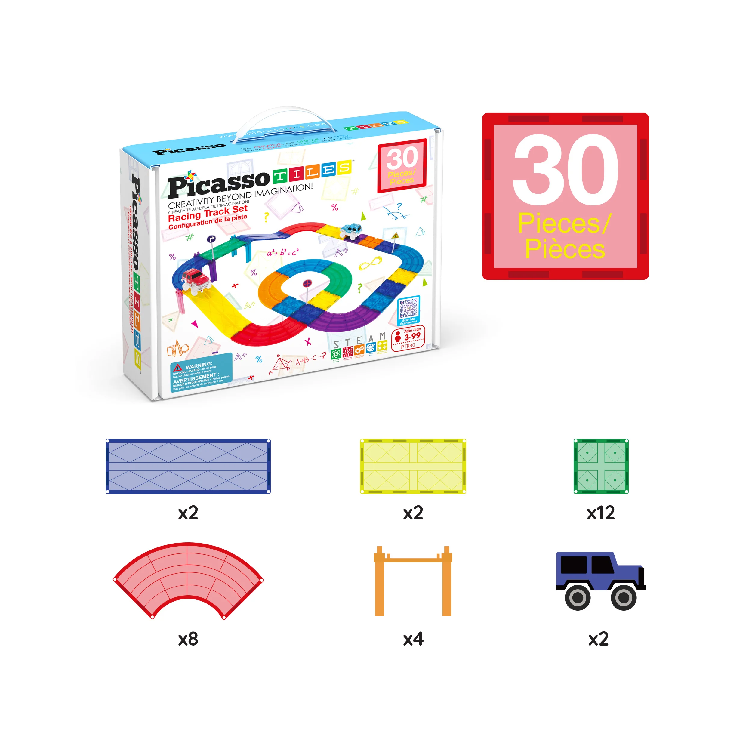 PicassoTiles Magnetic Race Track Set (30 Pcs) w/ Cars - Image 3