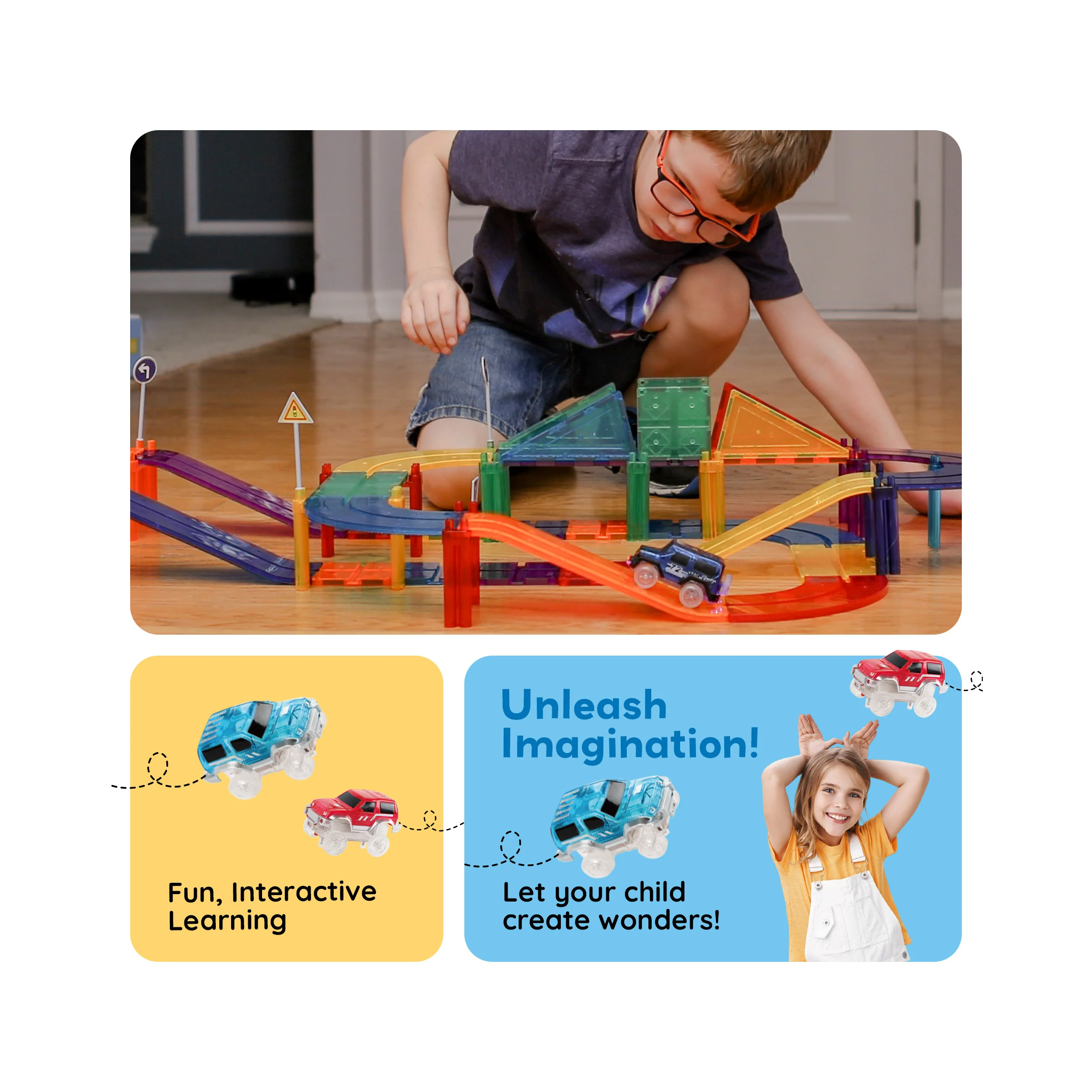 PicassoTiles Magnetic Race Track Set (30 Pcs) w/ Cars - Image 5