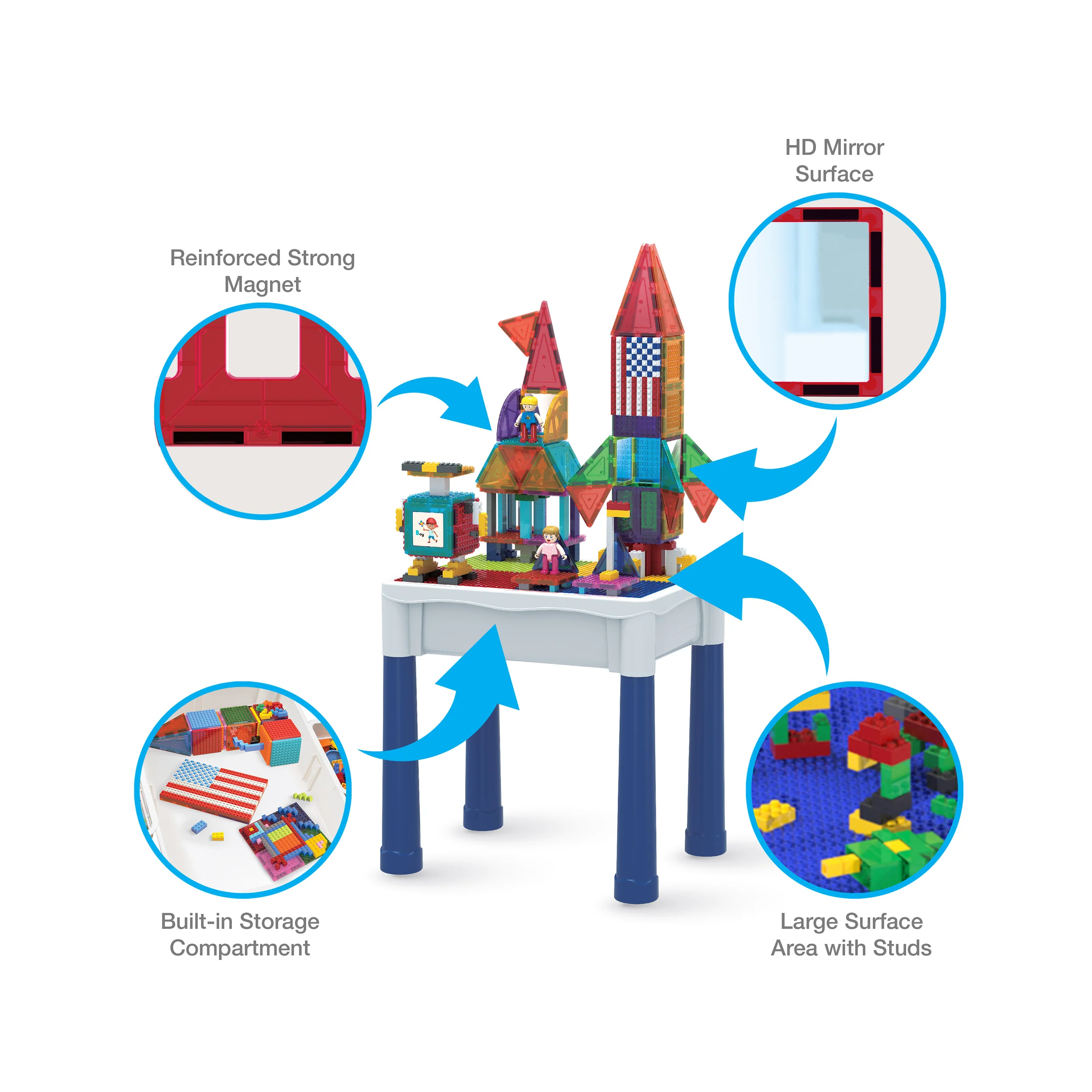 PicassoTiles 316pcs Building Brick Activity Play Table Set - Image 3