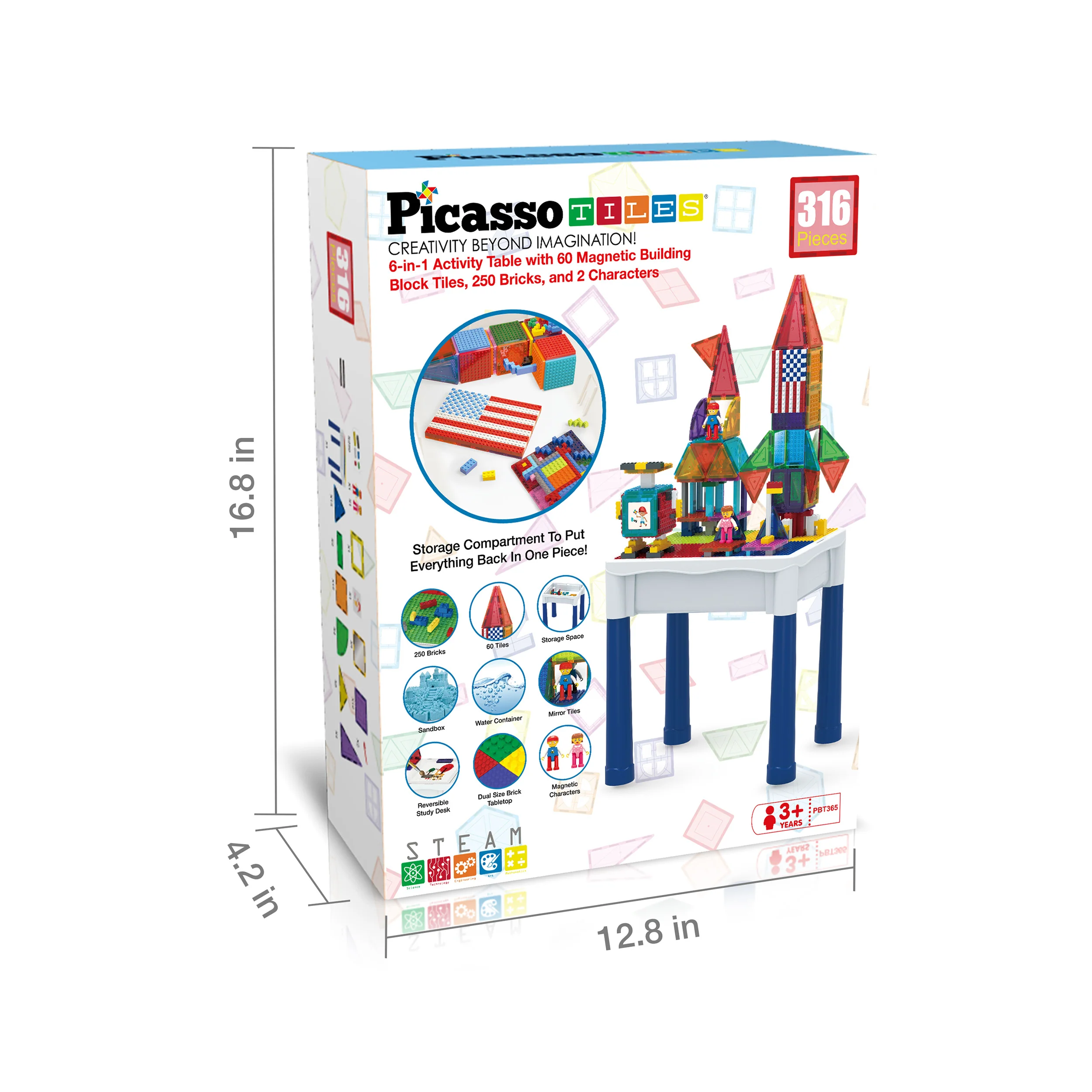 PicassoTiles 316pcs Building Brick Activity Play Table Set - Image 9