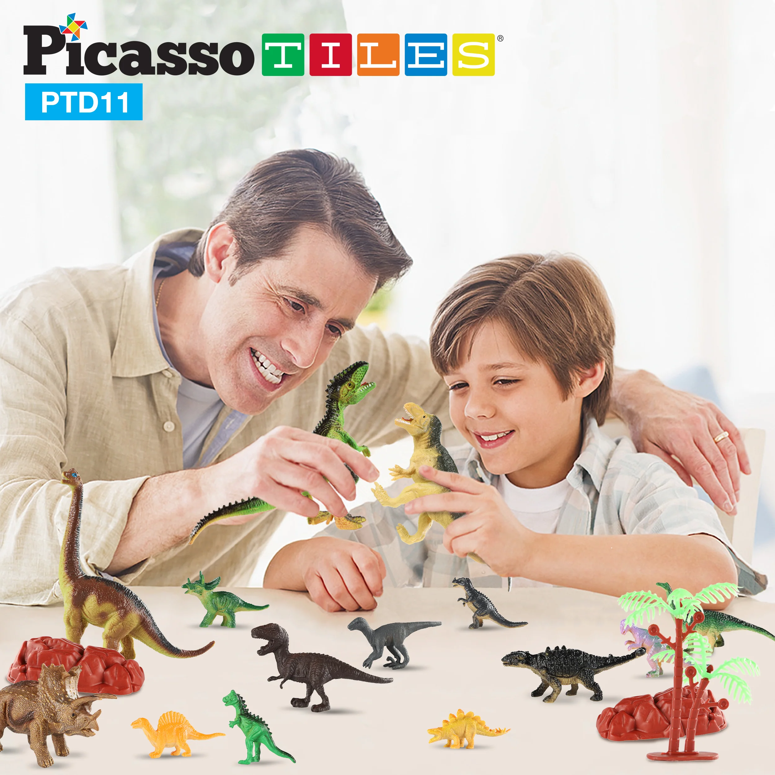 PicassoTiles 32pcs Dinosaur Action Figures with Prehistoric Activity Play Mat - Image 4