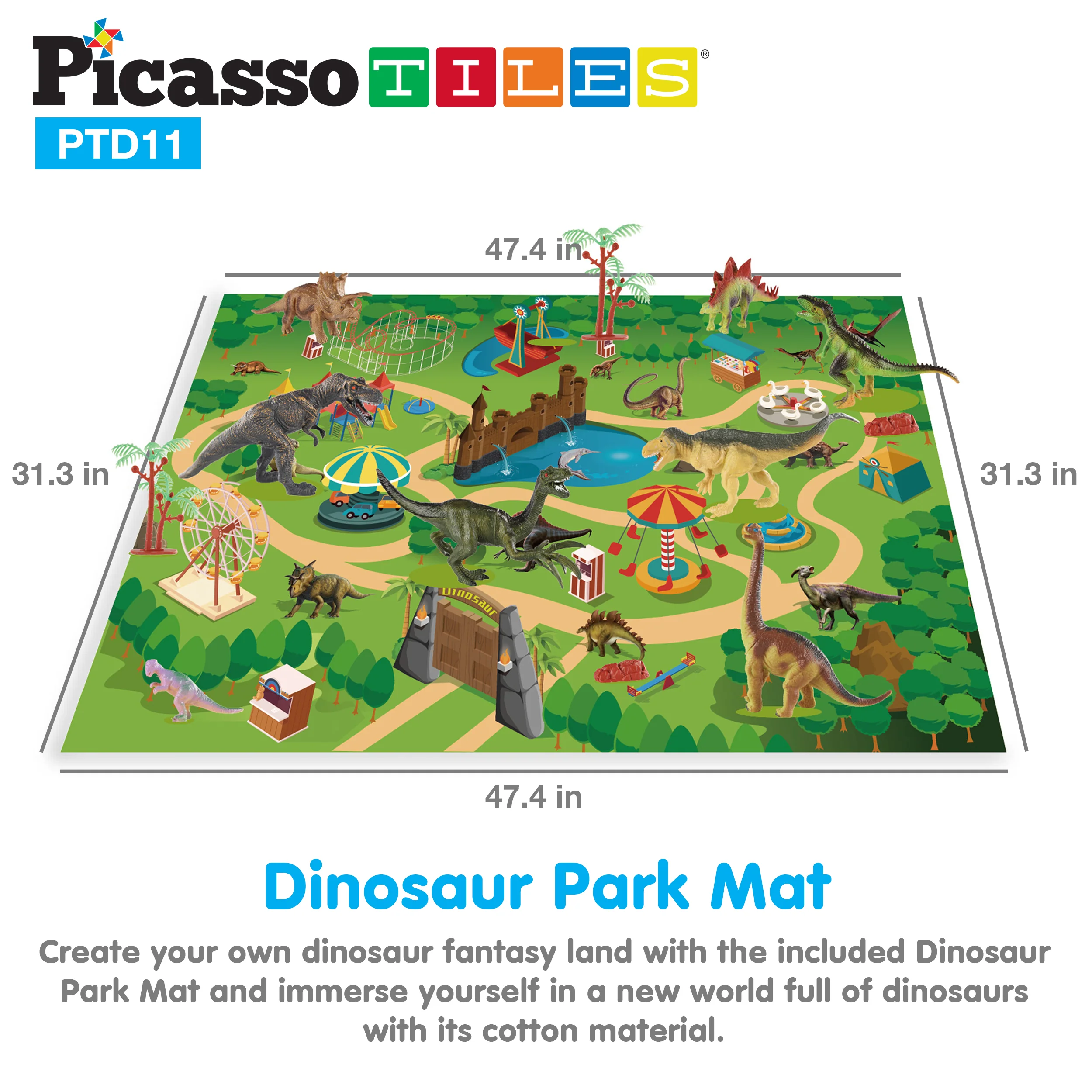 PicassoTiles 32pcs Dinosaur Action Figures with Prehistoric Activity Play Mat - Image 6
