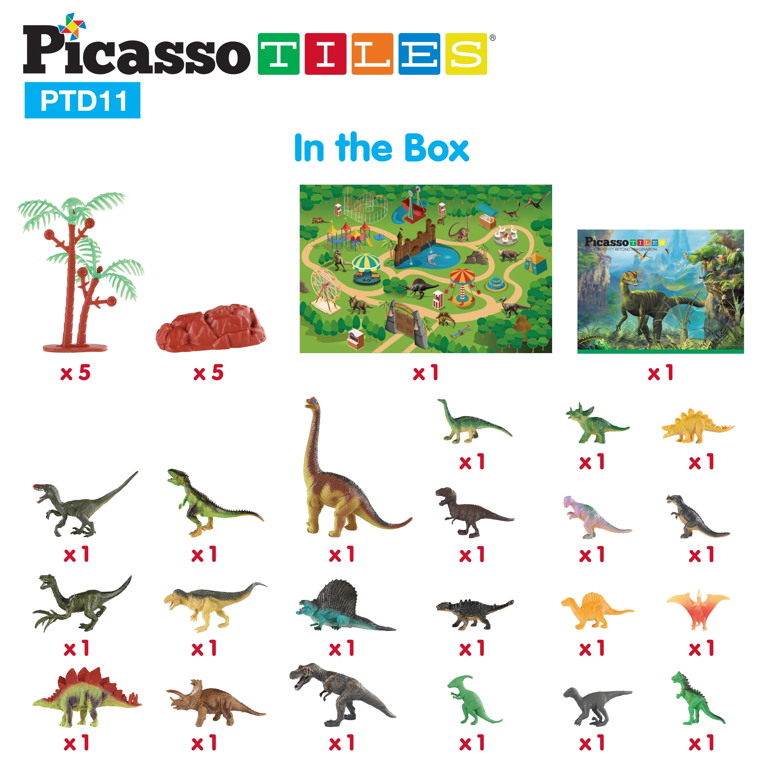 PicassoTiles 32pcs Dinosaur Action Figures with Prehistoric Activity Play Mat - Image 7