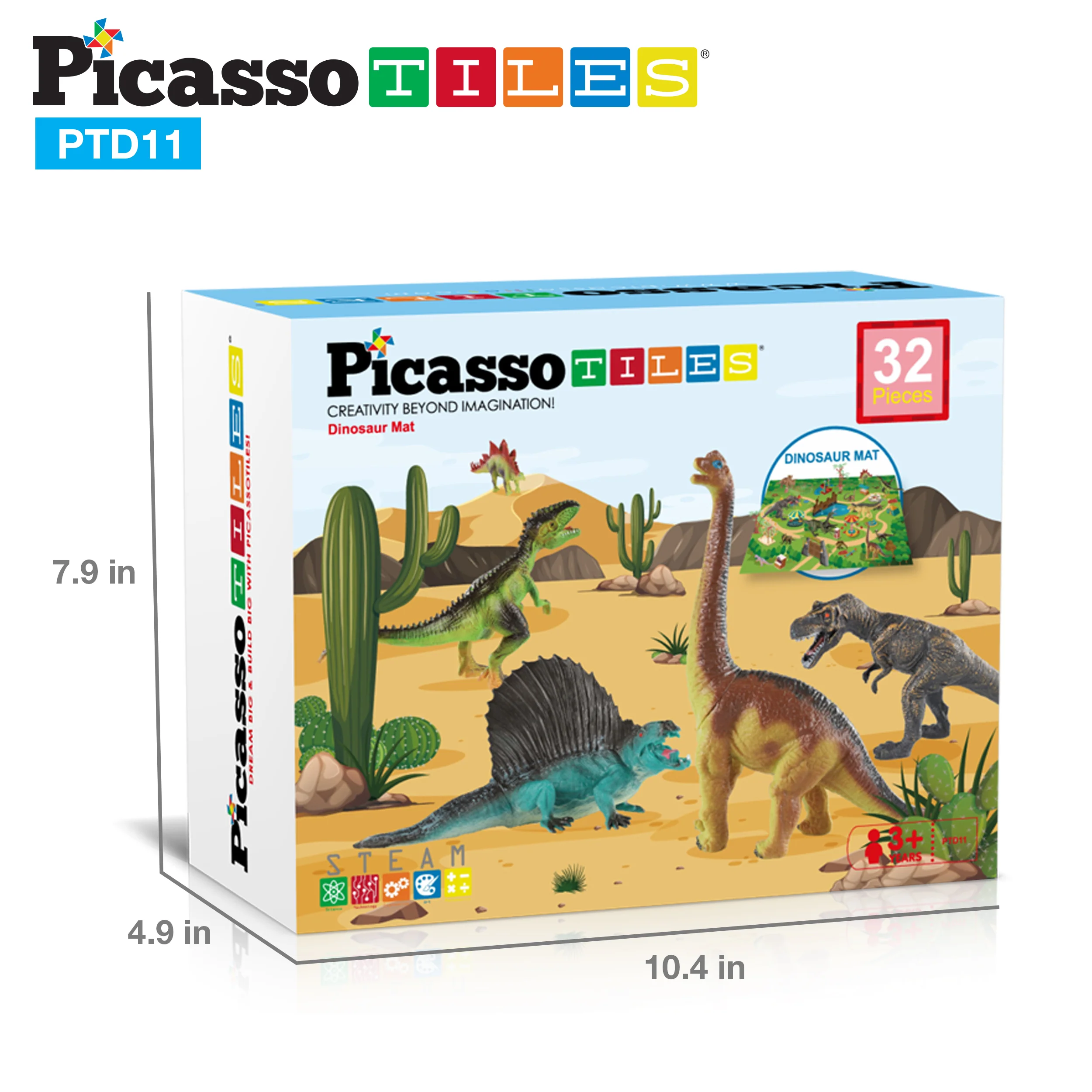PicassoTiles 32pcs Dinosaur Action Figures with Prehistoric Activity Play Mat - Image 8