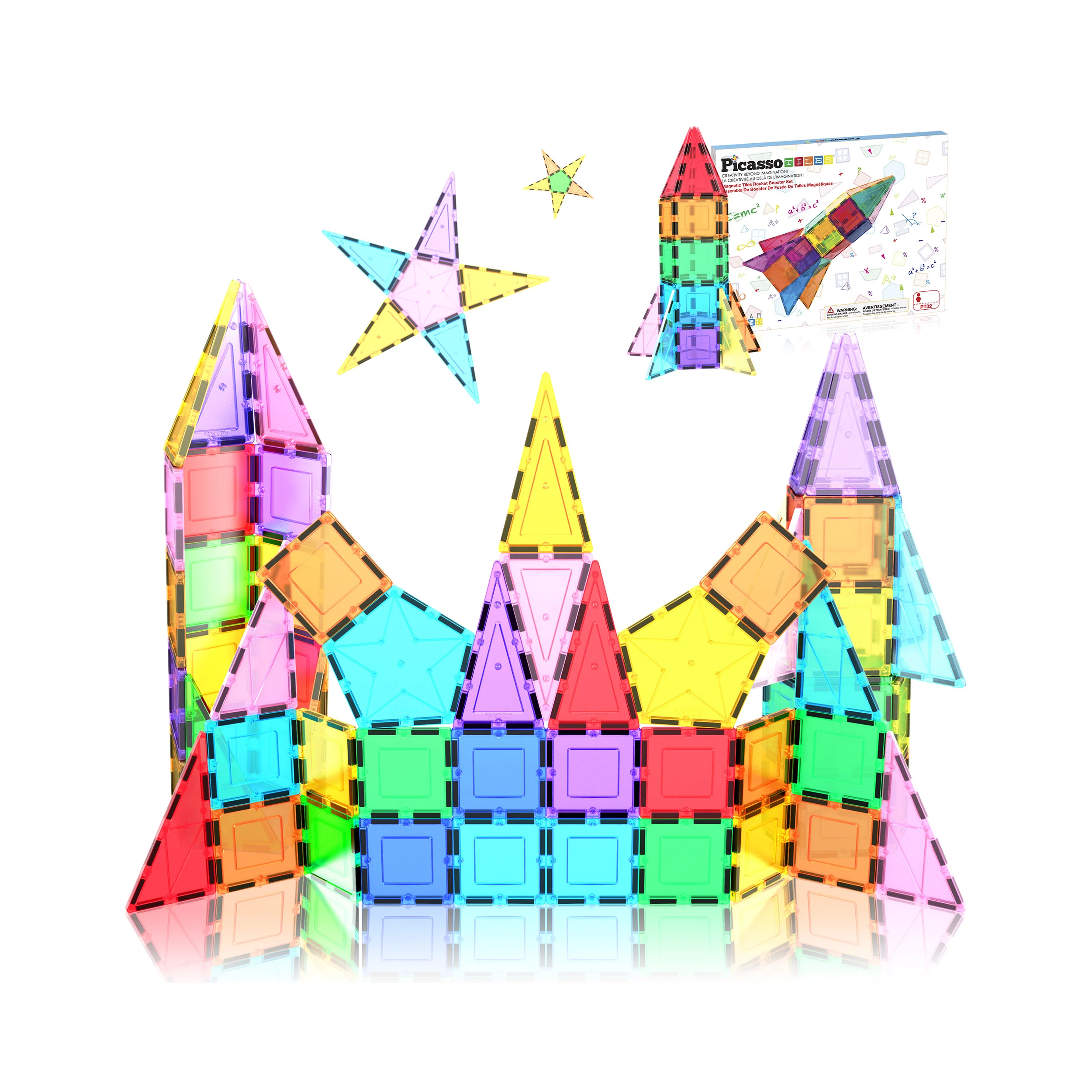 PicassoTiles Rocket Ship Magnetic Tiles Set (32 Pieces)