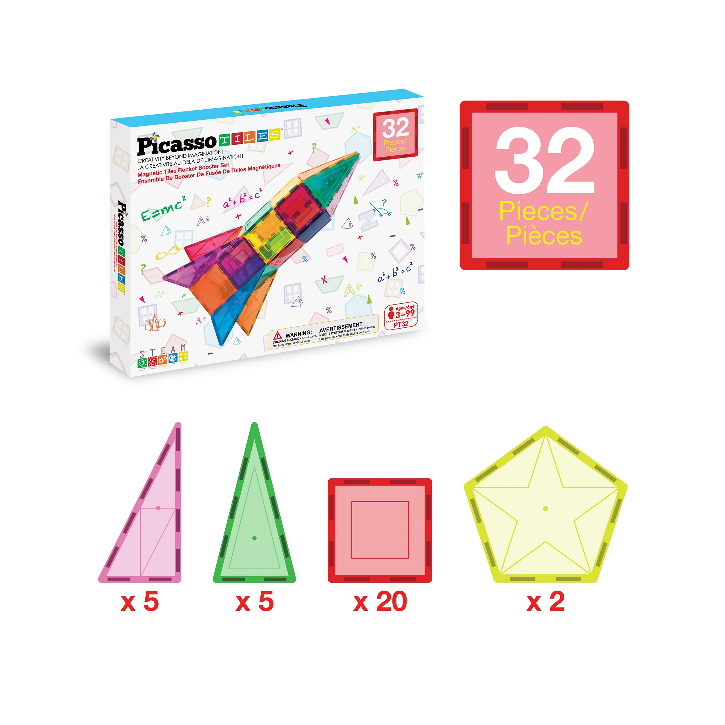 PicassoTiles Rocket Ship Magnetic Tiles Set (32 Pieces) - Image 3