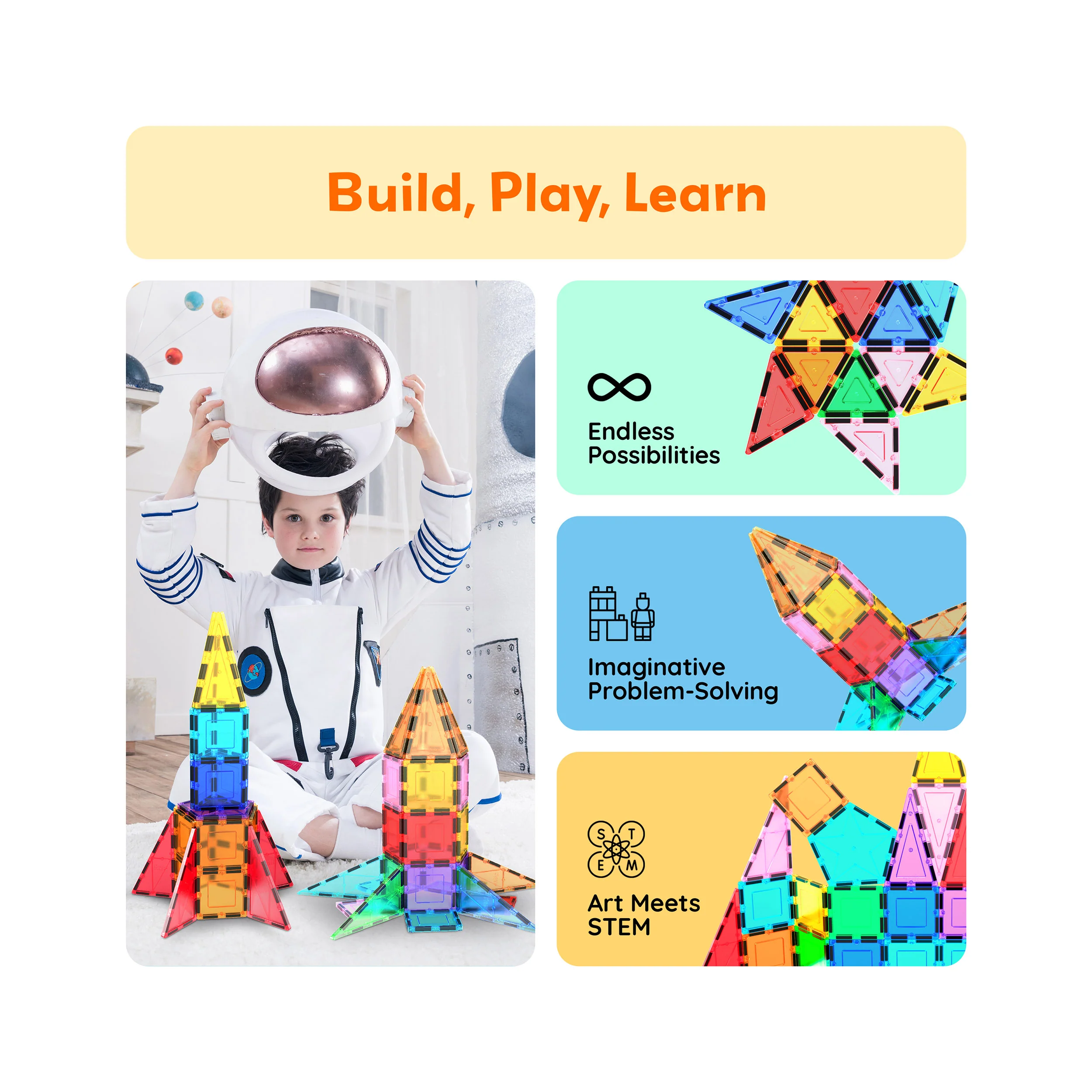 PicassoTiles Rocket Ship Magnetic Tiles Set (32 Pieces) - Image 4