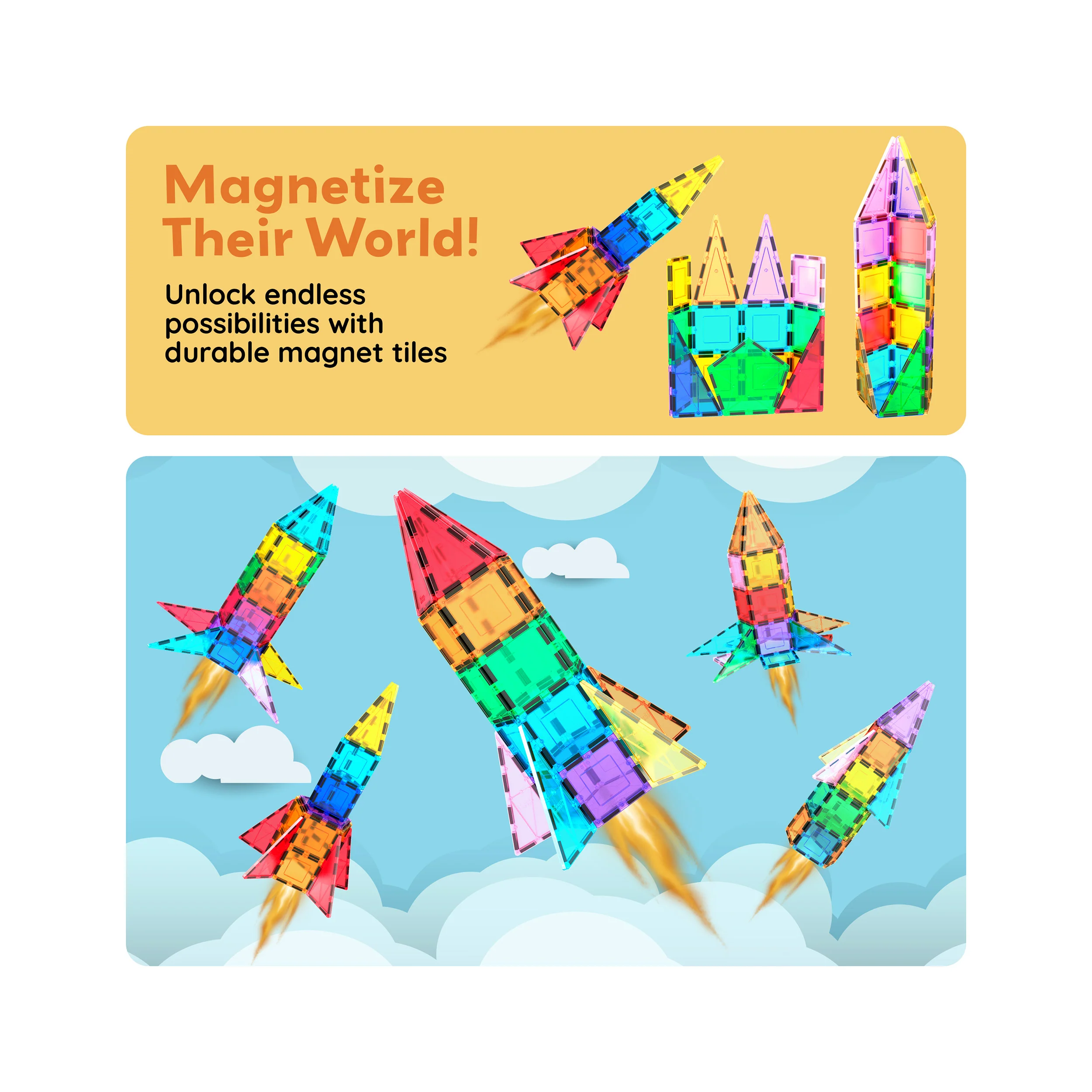 PicassoTiles Rocket Ship Magnetic Tiles Set (32 Pieces) - Image 6