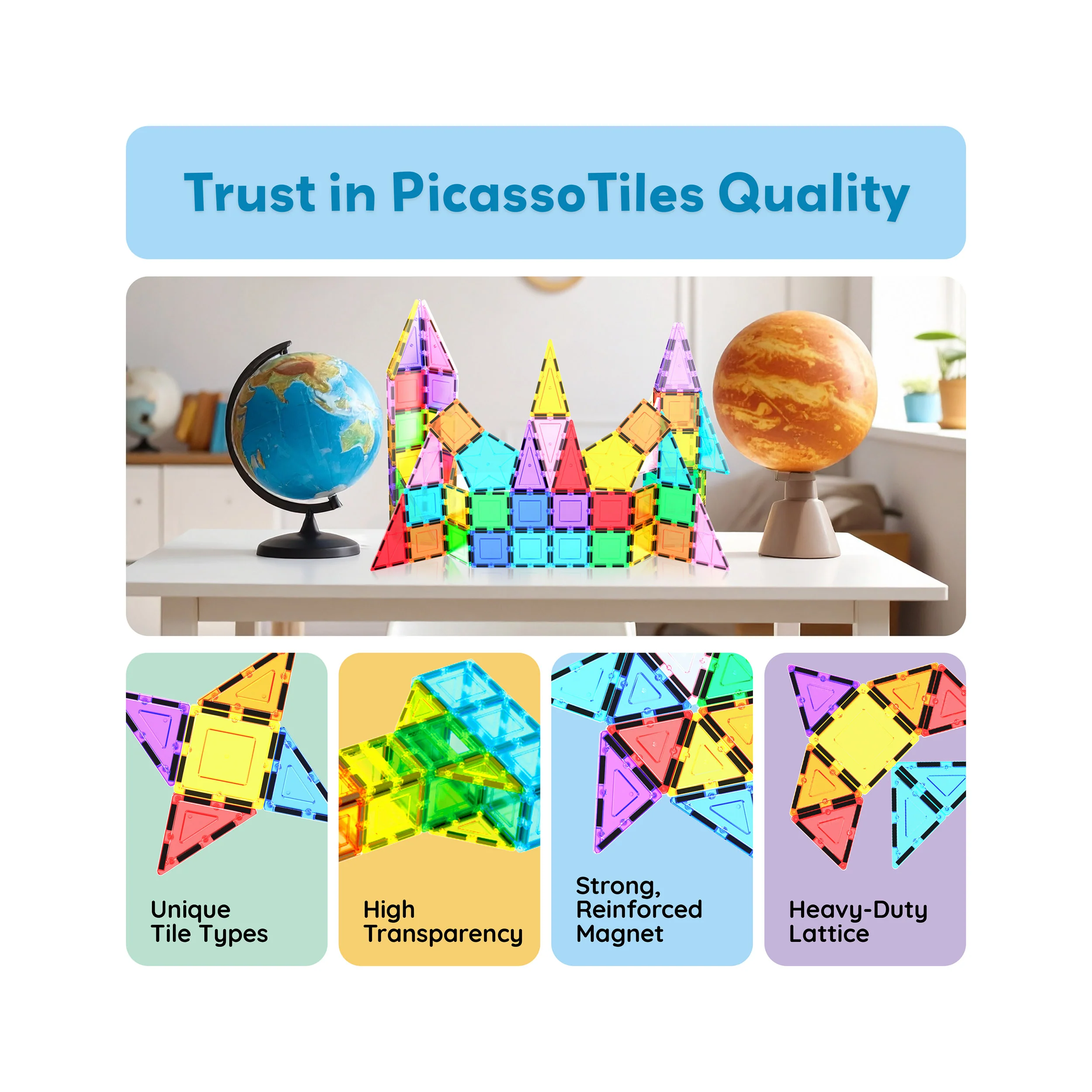 PicassoTiles Rocket Ship Magnetic Tiles Set (32 Pieces) - Image 7
