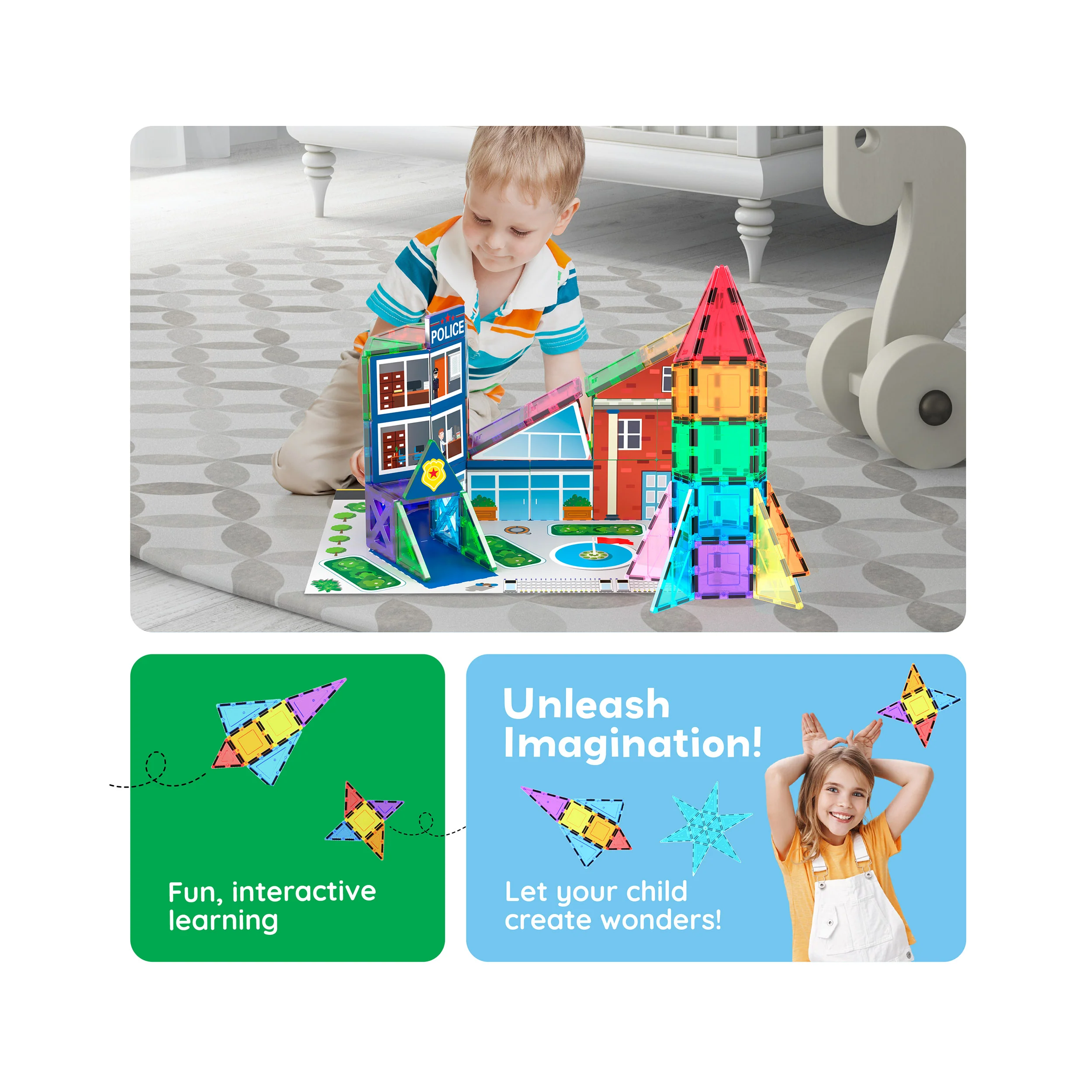 PicassoTiles Rocket Ship Magnetic Tiles Set (32 Pieces) - Image 9